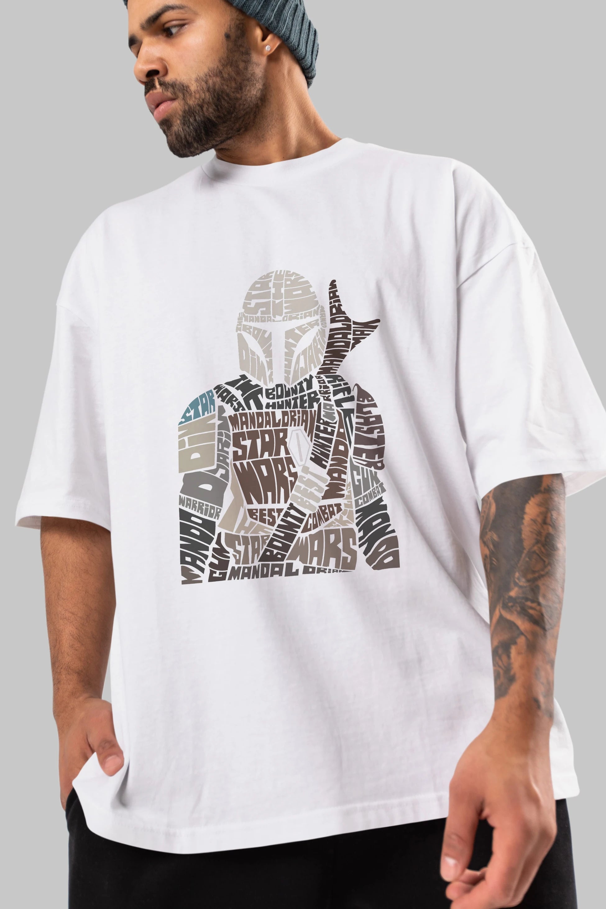 Mandalorian Ön Baskılı Oversize t-shirt %100 pamuk Erkek Kadın Unisex