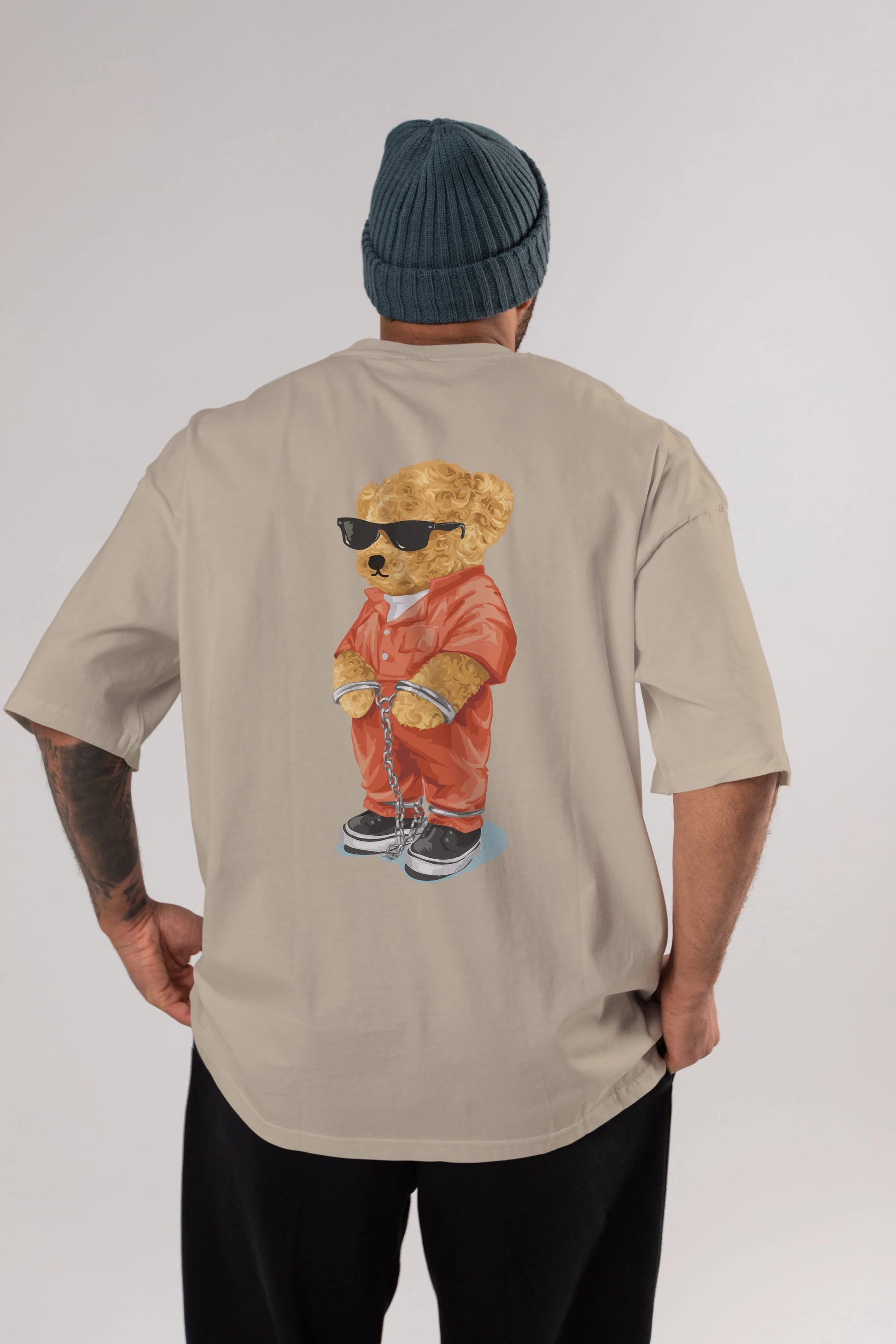 Teddy Bear Kodes Arka Baskılı Oversize t-shirt Erkek Kadın Unisex %100 Pamuk