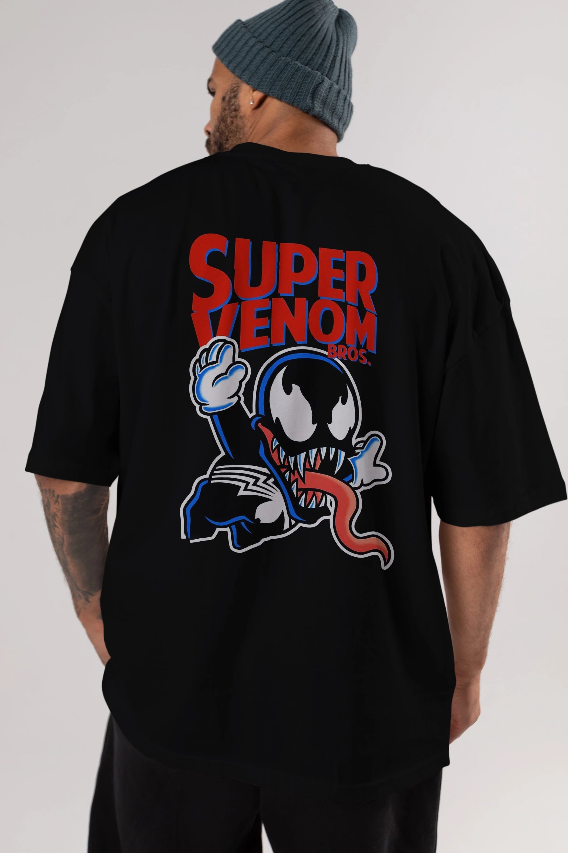 Super Venom Arka Baskılı Oversize t-shirt Erkek Kadın Unisex %100 Pamuk Bisiklet Yaka tişort