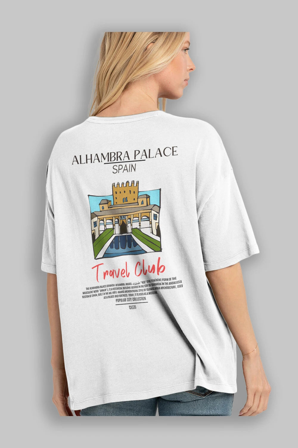 Alhambra Palace Spain Arka Baskılı Oversize t-shirt Erkek Kadın Pamuk Bisiklet Yaka tişort