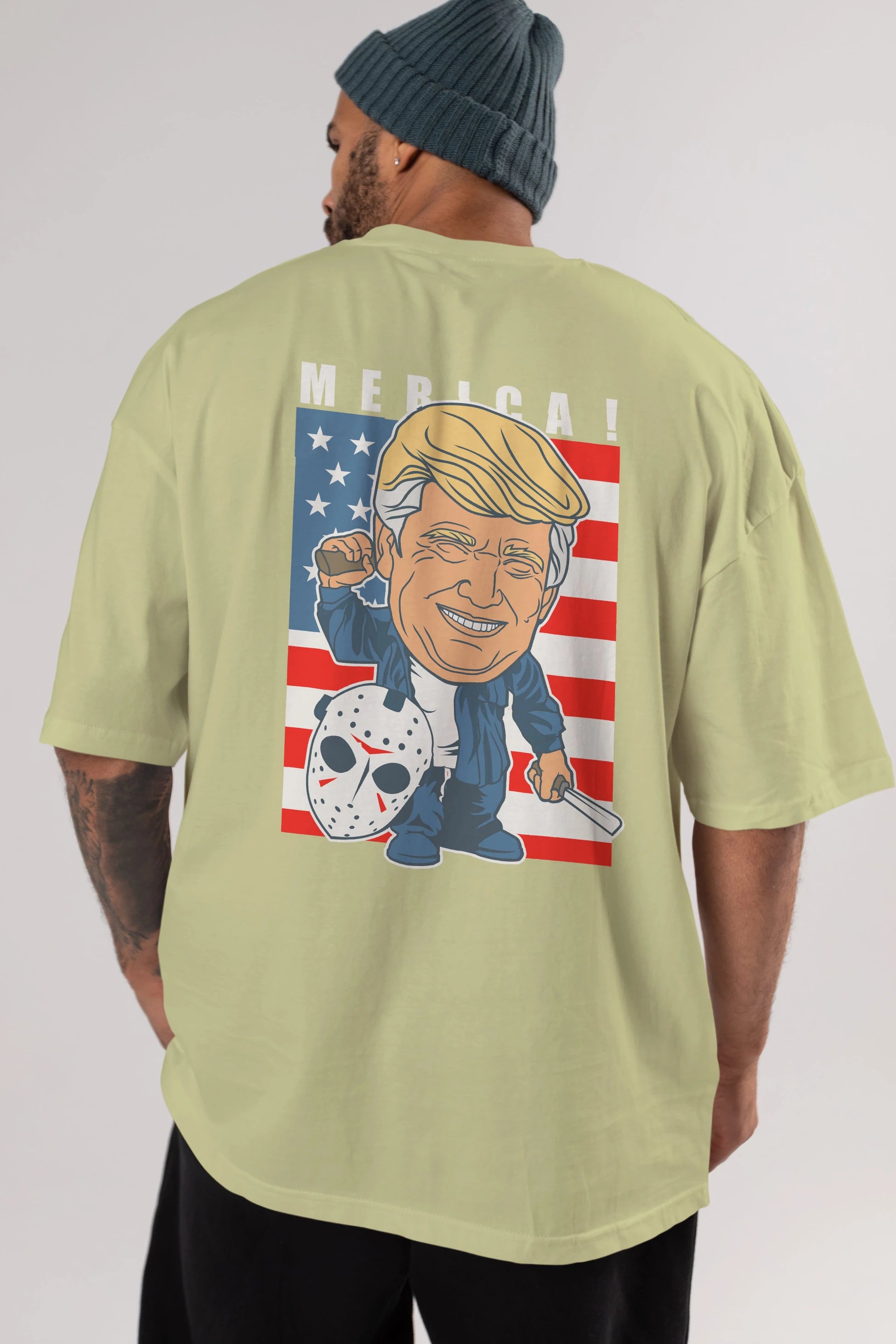 Jason Voorhess Trump Arka Baskılı Oversize t-shirt Erkek Kadın Unisex %100 Pamuk tişort