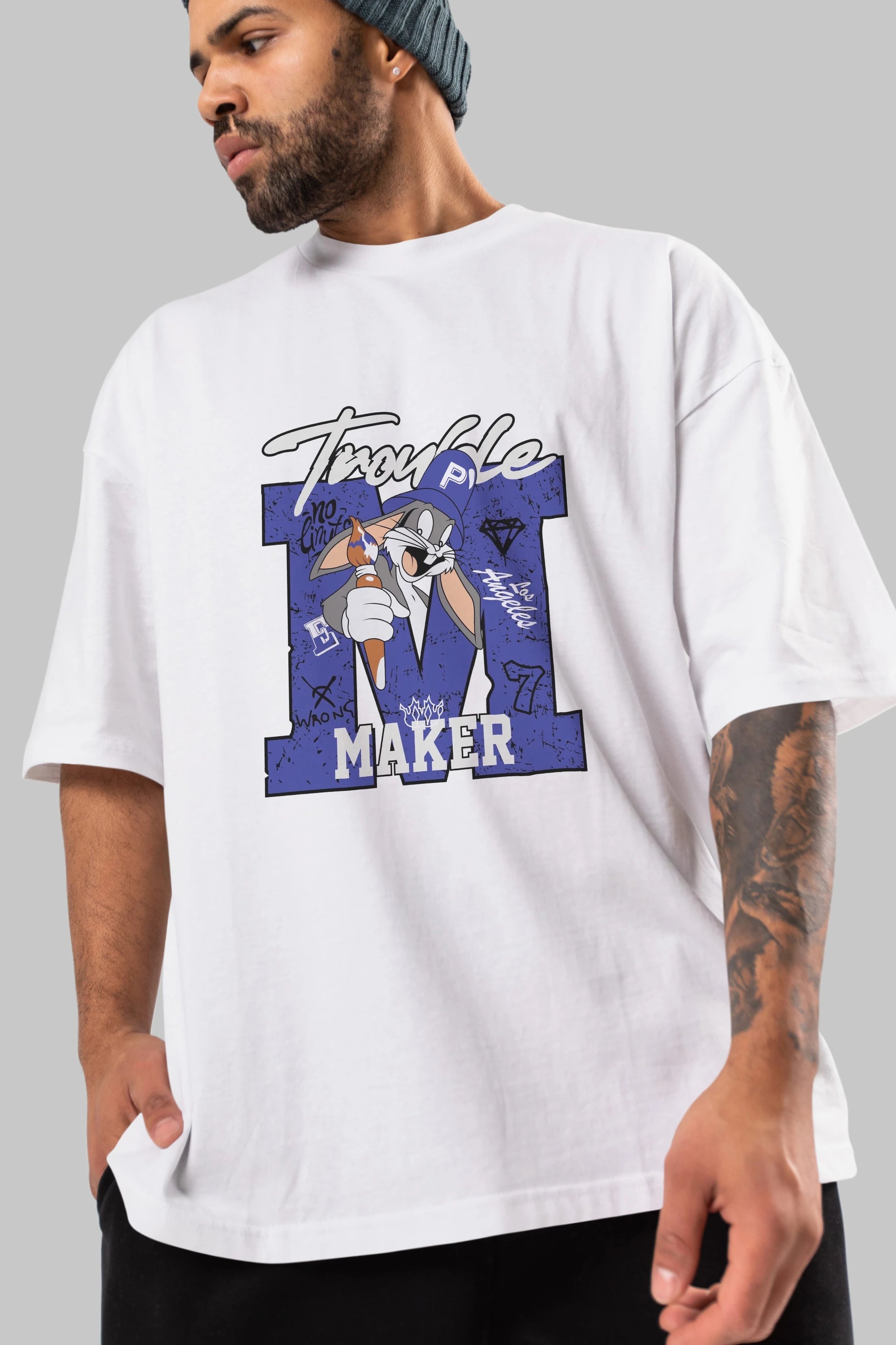 Bugs Bunny Ön Baskılı Oversize t-shirt Erkek Kadın Unisex %100 Pamuk Bisiklet Yaka tişort