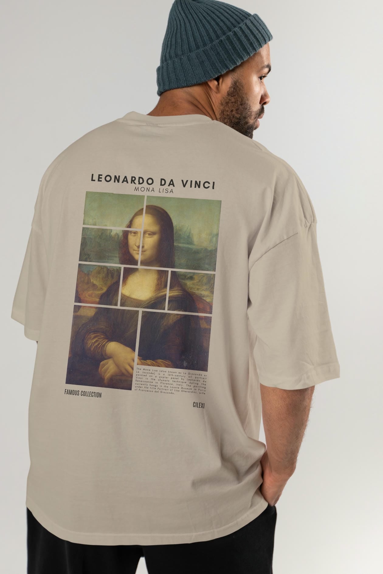 Leonardo Da Vinci Mona Lisa Arka Baskılı Oversize t-shirt Erkek Kadın Bisiklet Yaka Pamuk tişort