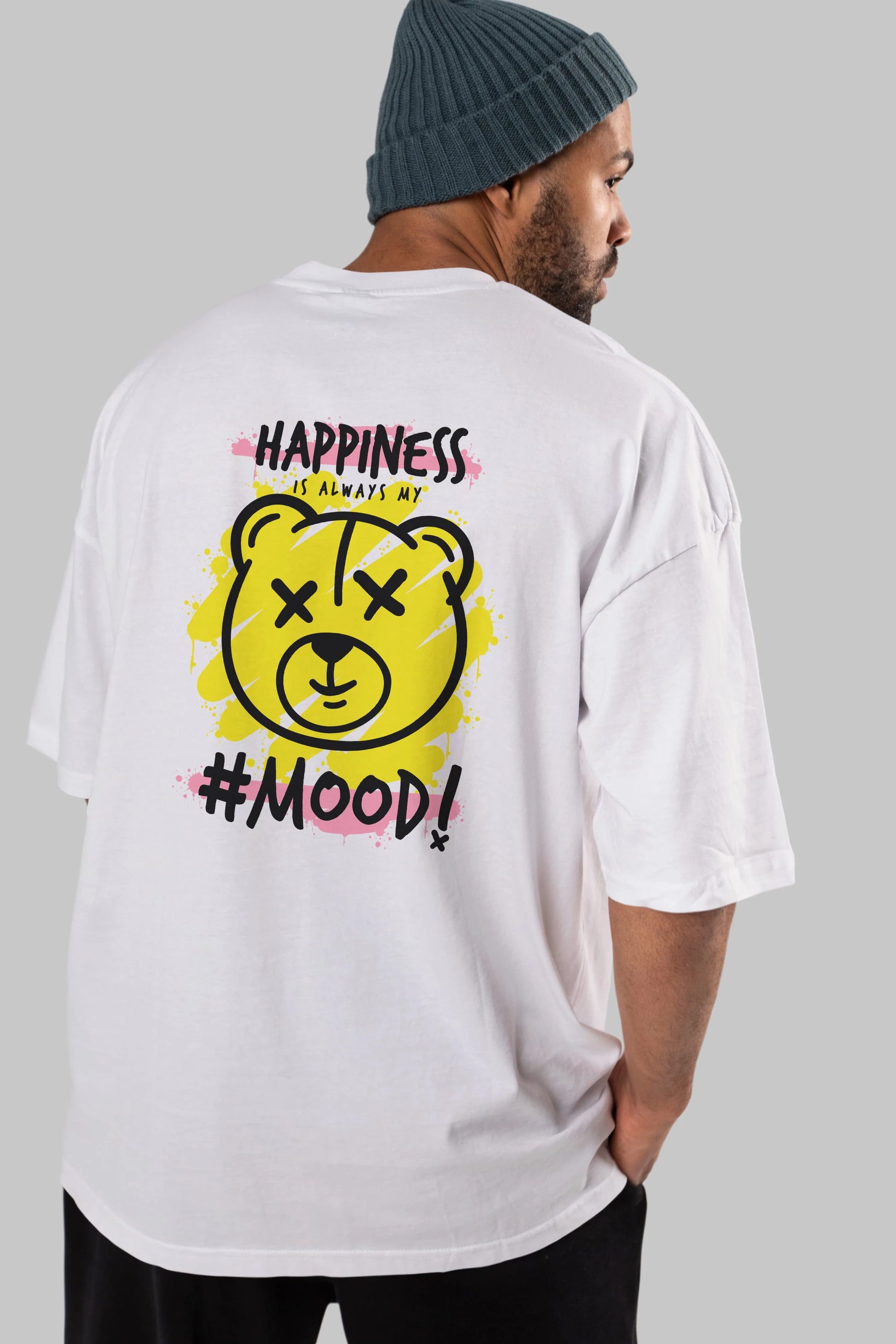 Happiness Mood Bear Arka Baskılı Oversize t-shirt Erkek Kadın Unisex