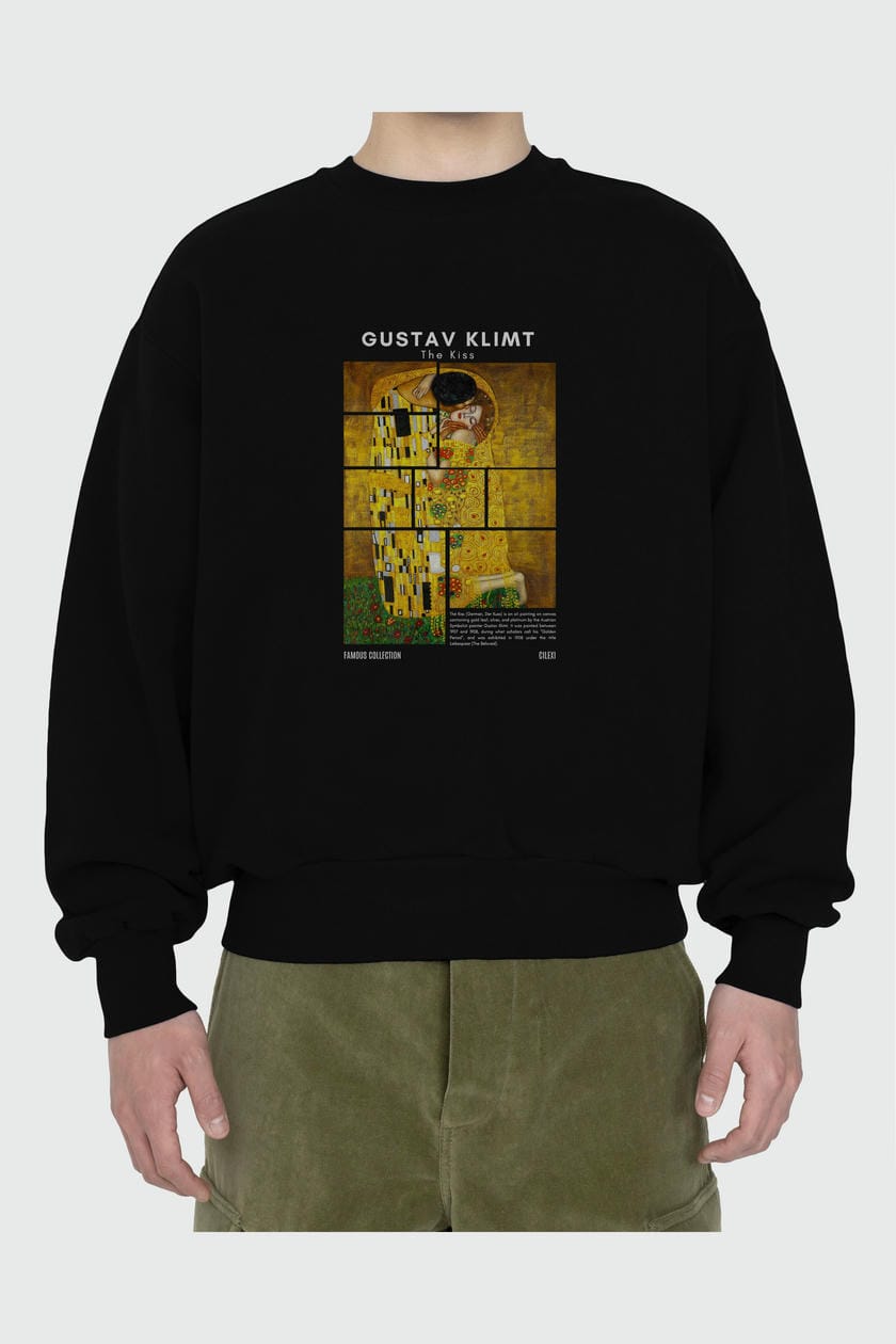 Gustav Klimt The Kiss ön Baskılı Oversize Sweatshirt Erkek Kadın Unisex