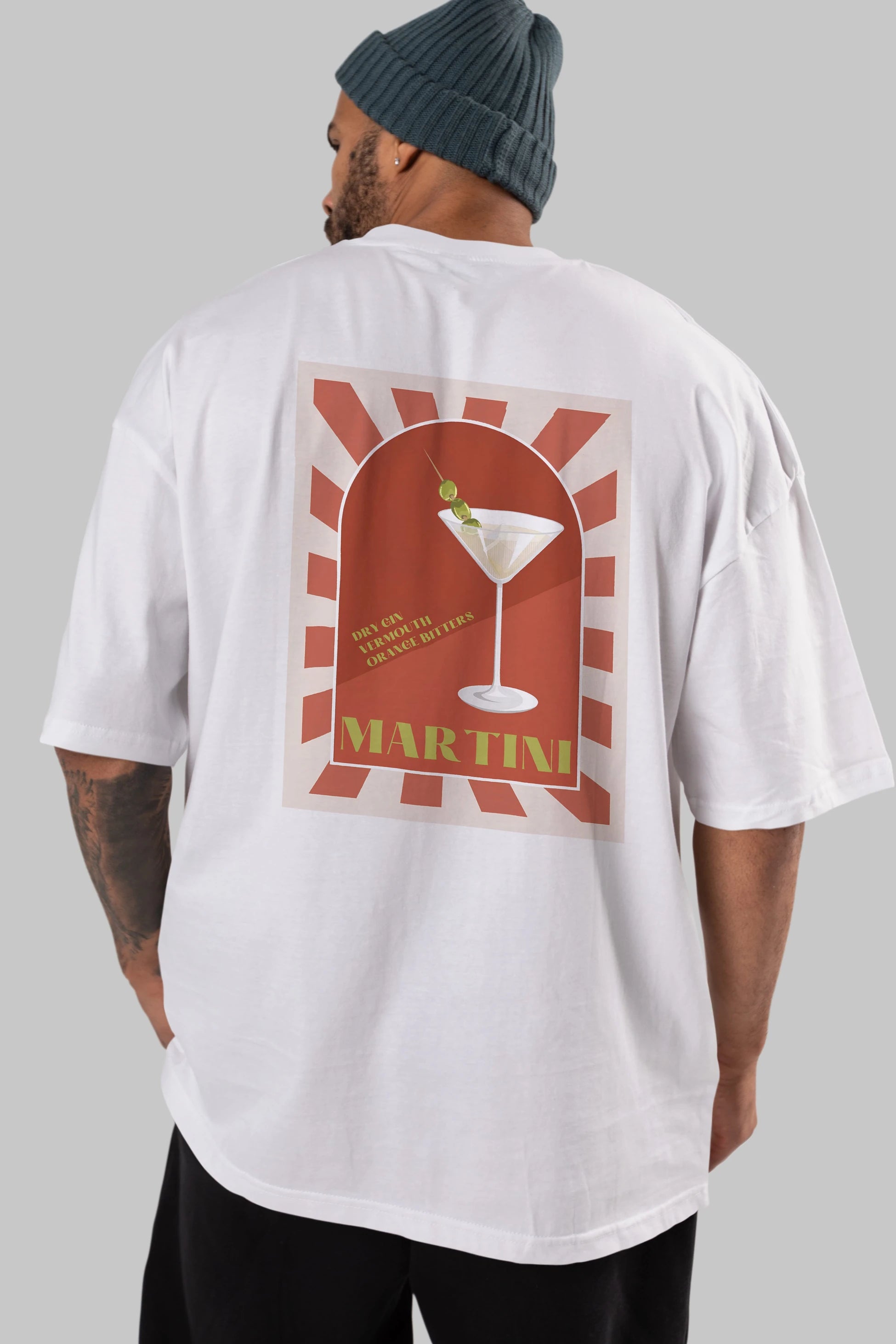 Martini 2 Arka Baskılı Oversize t-shirt Erkek Kadın Unisex %100 Pamuk Bisiklet Yaka tişort