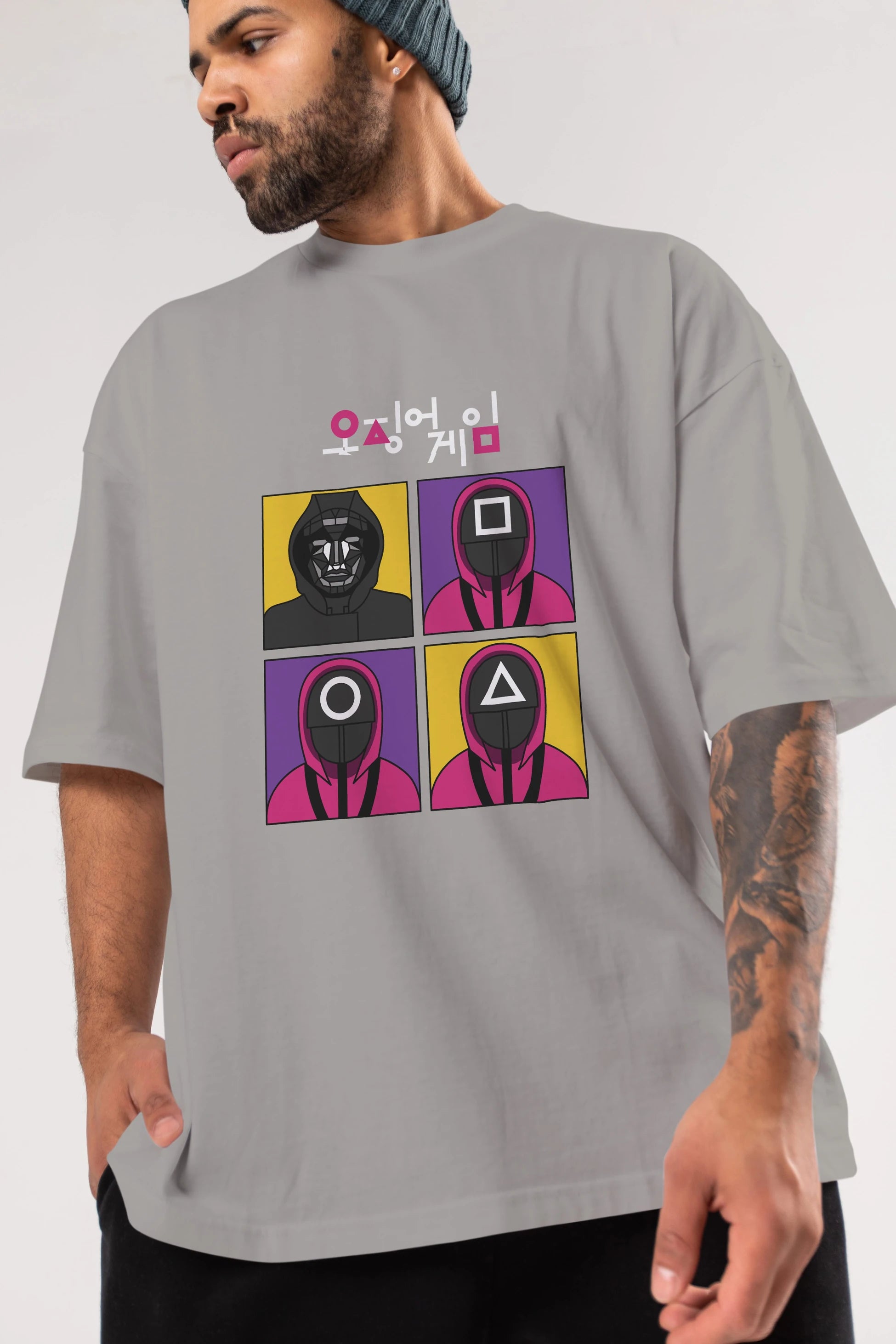 Squid Game (1) Ön Baskılı Oversize t-shirt Erkek Kadın Unisex %100 Pamuk Bisiklet Yaka tişort