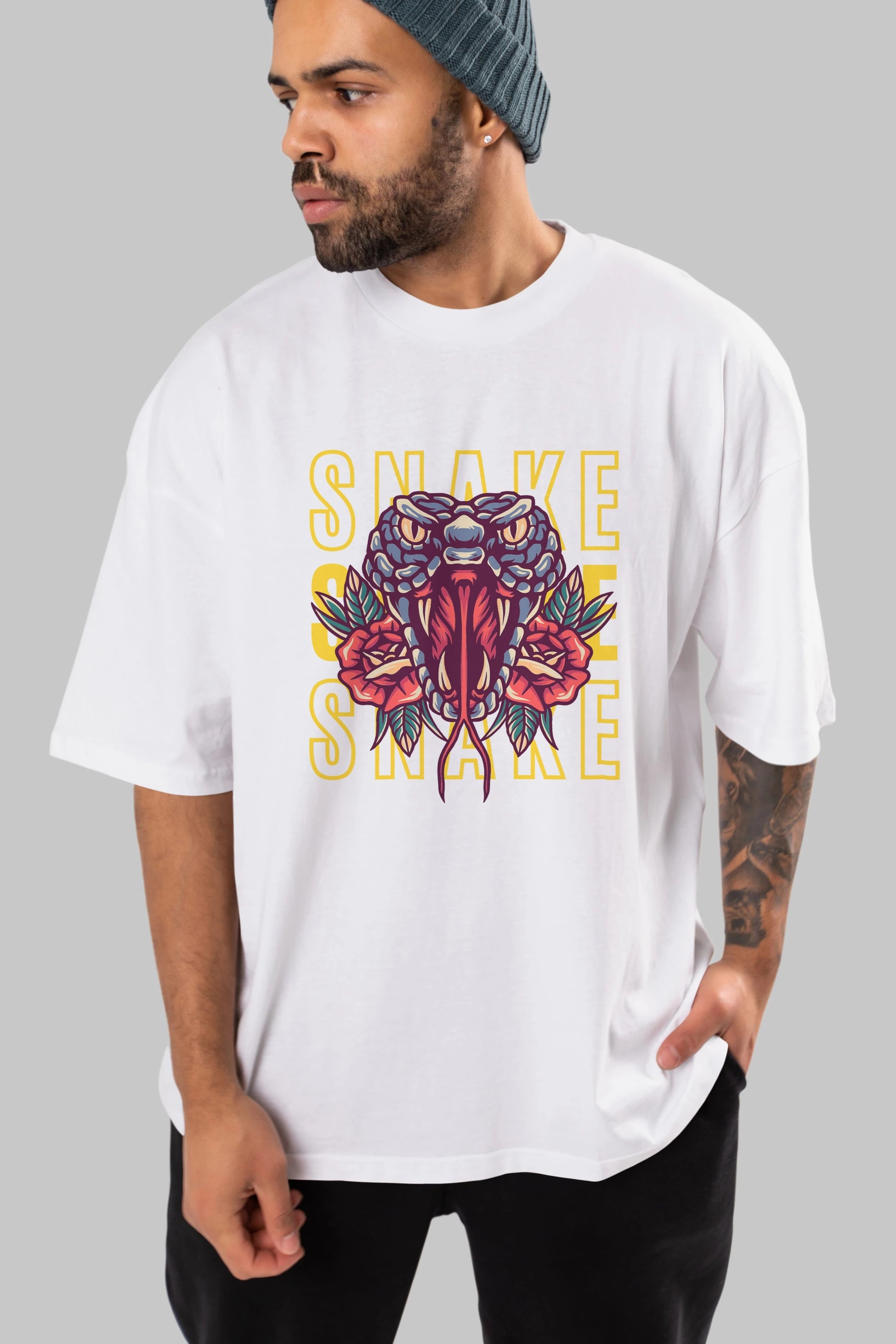 Snake Ön Baskılı Oversize t-shirt Erkek Kadın Unisex
