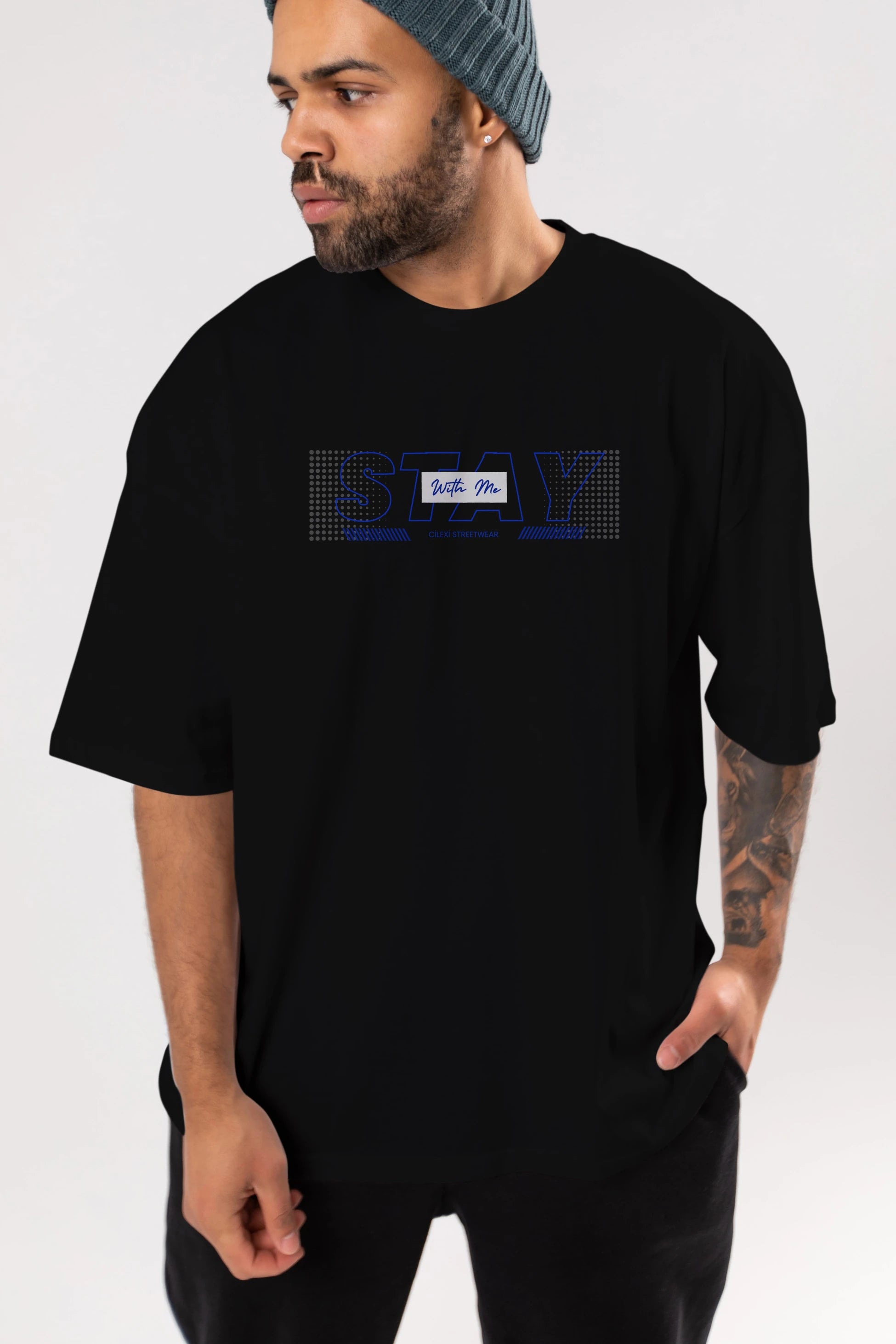 Stay with Me Yazılı Ön Baskılı Oversize t-shirt Erkek Kadın Unisex