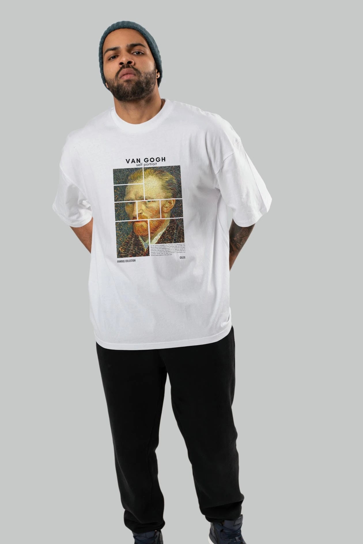 Van Gogh Self Portrait ön Baskılı Oversize t-shirt Erkek Kadın Bisiklet Yaka Pamuk tişort