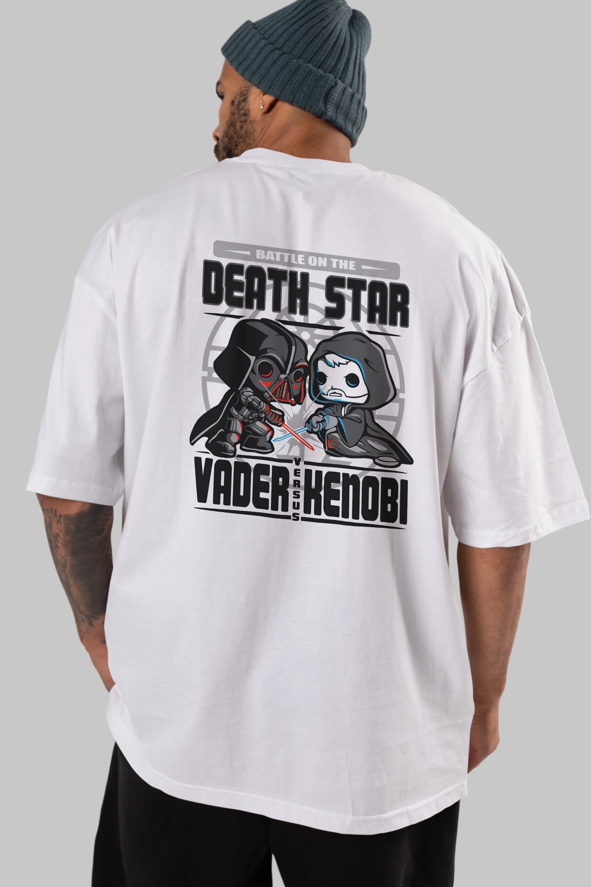 Vader Kenobi Arka Baskılı Oversize t-shirt Erkek Kadın Unisex %100 Pamuk Bisiklet Yaka tişort