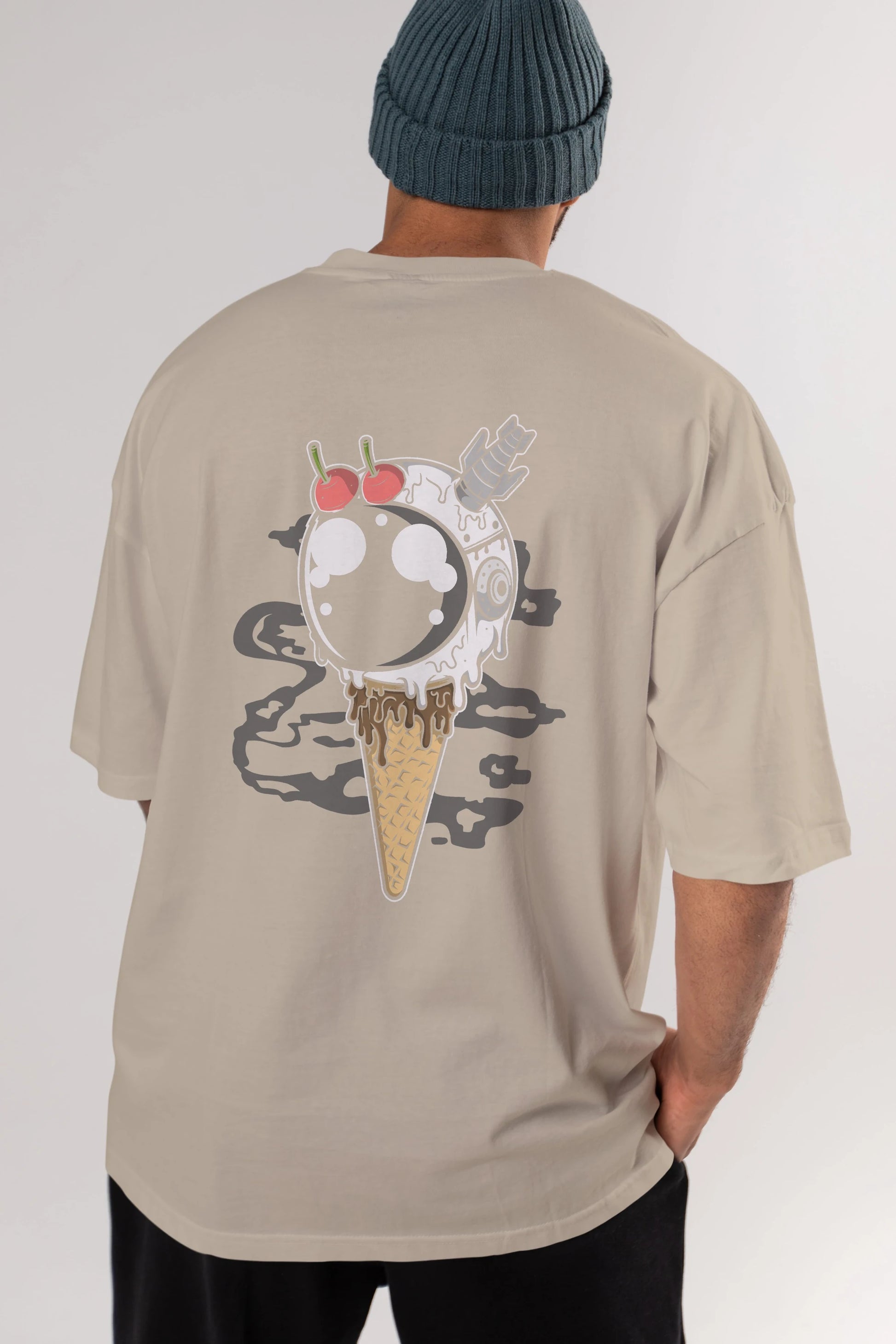 Astronaut Ice Cream Arka Baskılı Oversize t-shirt Erkek Kadın Unisex