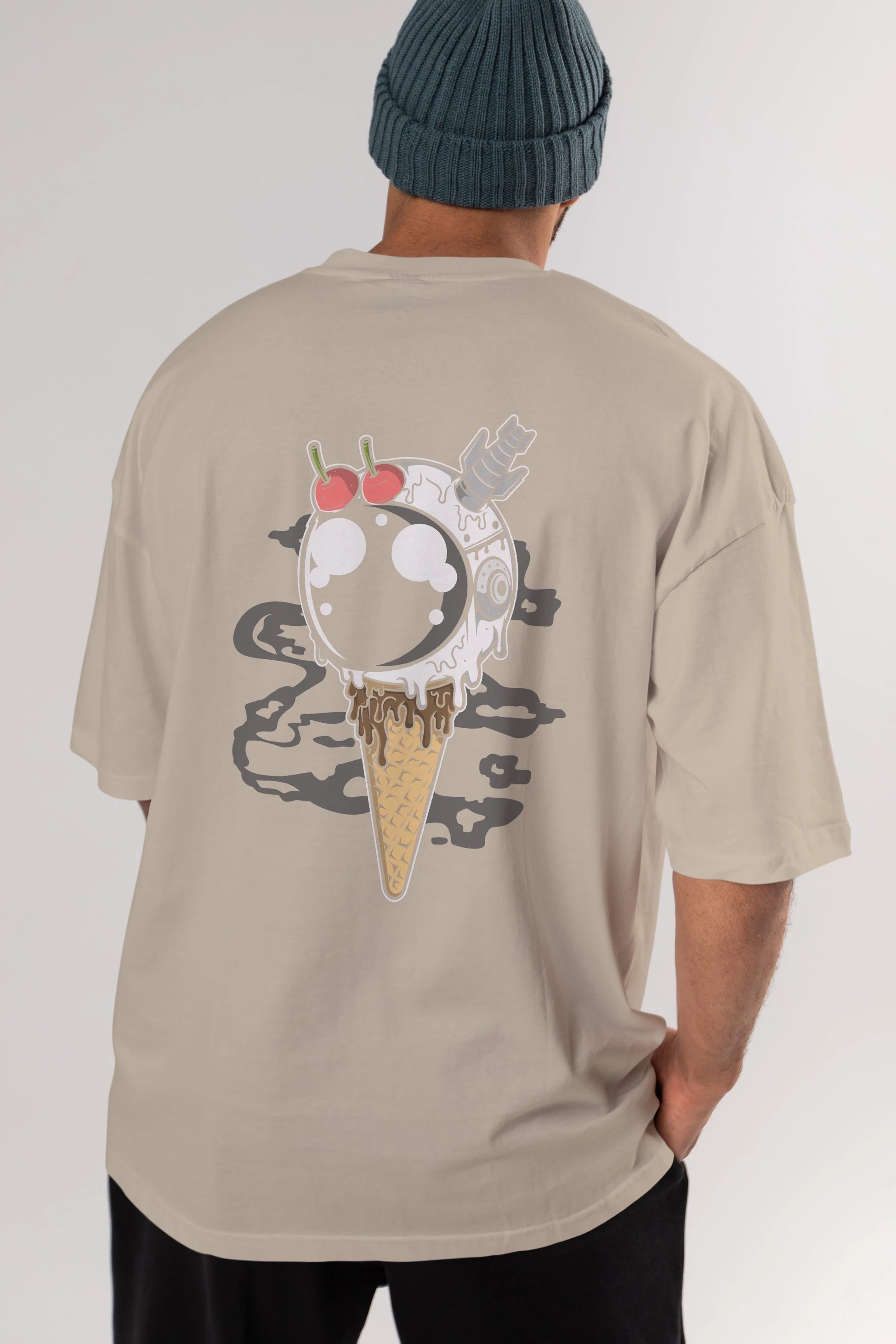 Astronaut Ice Cream Arka Baskılı Oversize t-shirt Erkek Kadın Unisex