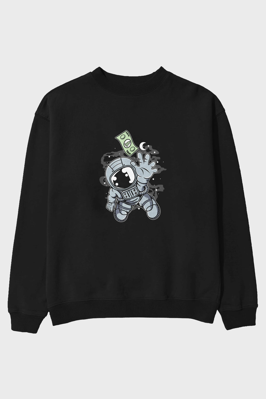 Astronaut Dollar Ön Baskılı Oversize Sweatshirt Erkek Kadın Unisex
