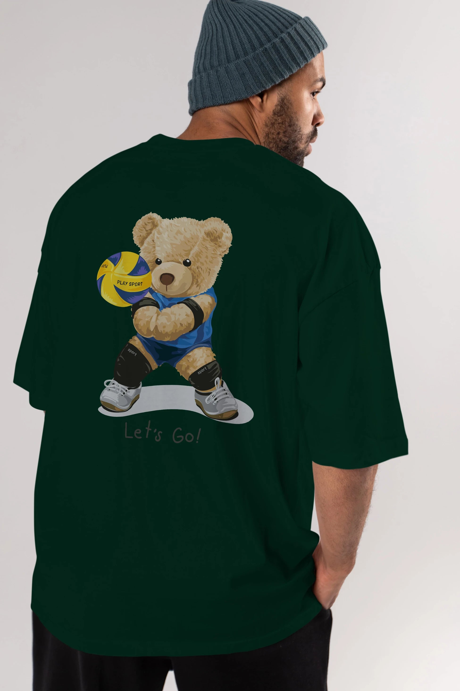 Teddy Bear Lets Go Arka Baskılı Oversize t-shirt Erkek Kadın Unisex %100 Pamuk