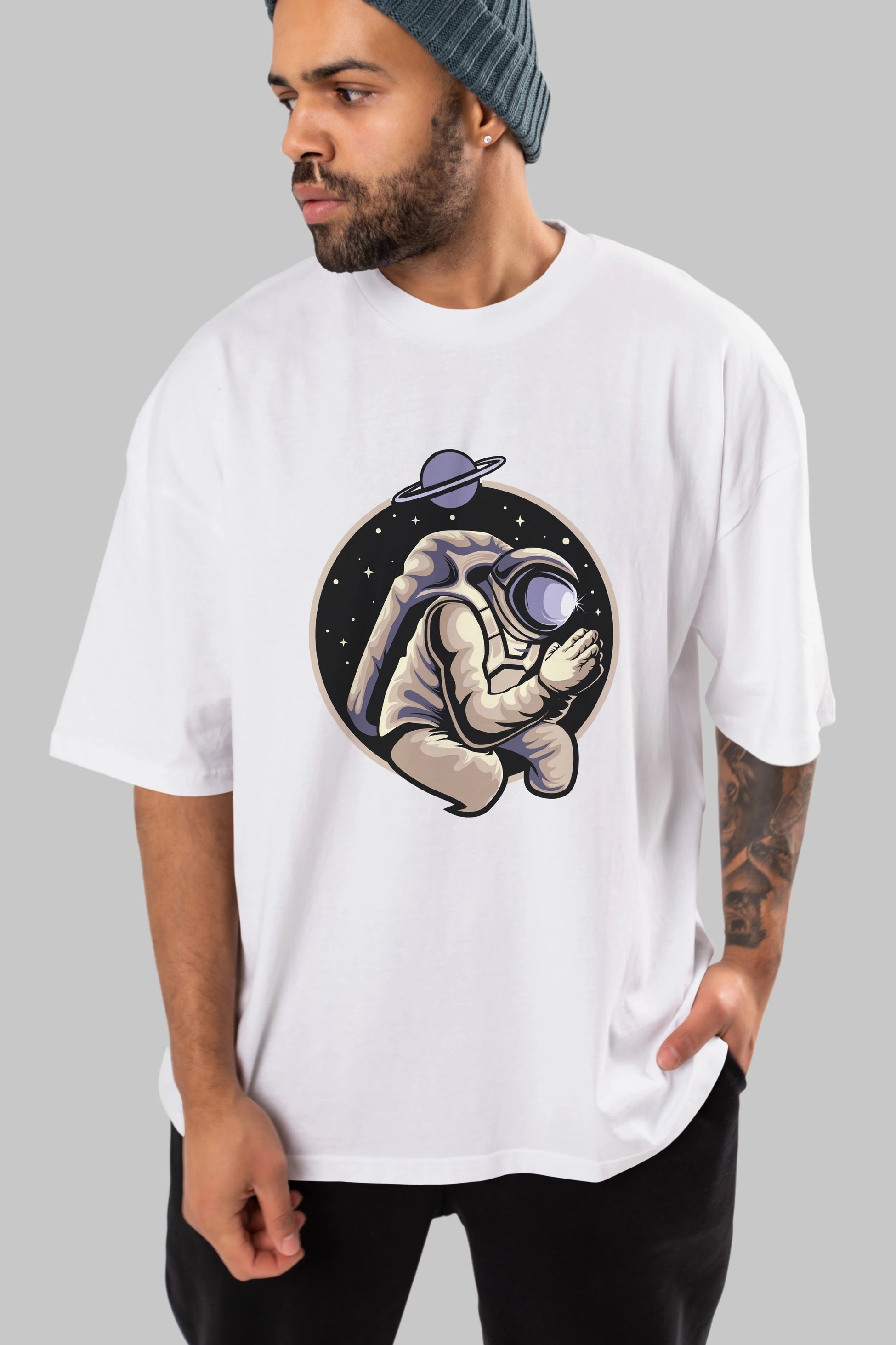 Astronaut Praying Ön Baskılı Oversize t-shirt Erkek Kadın Unisex