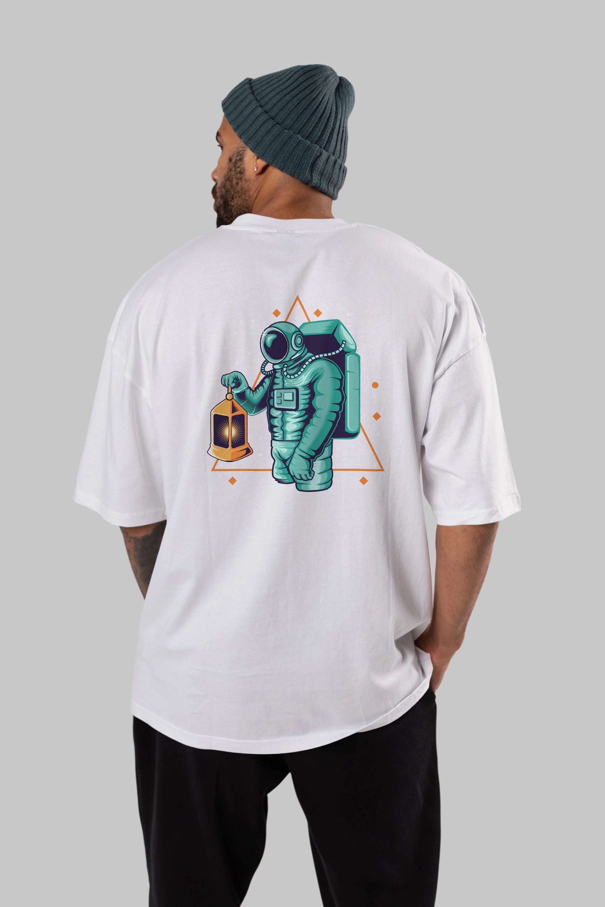 Astronaut Lantern Arka Baskılı Oversize t-shirt Erkek Kadın Unisex