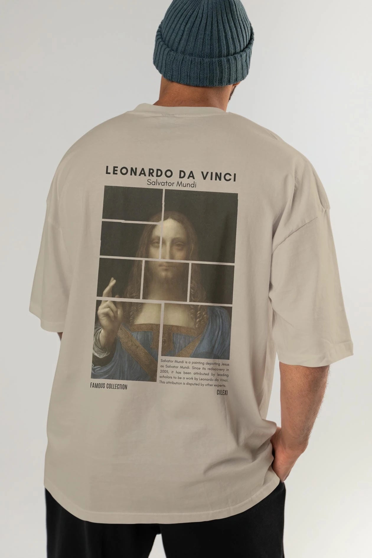 Salvador Mundi Arka Baskılı Oversize t-shirt Erkek Kadın Bisiklet Yaka Pamuk tişort
