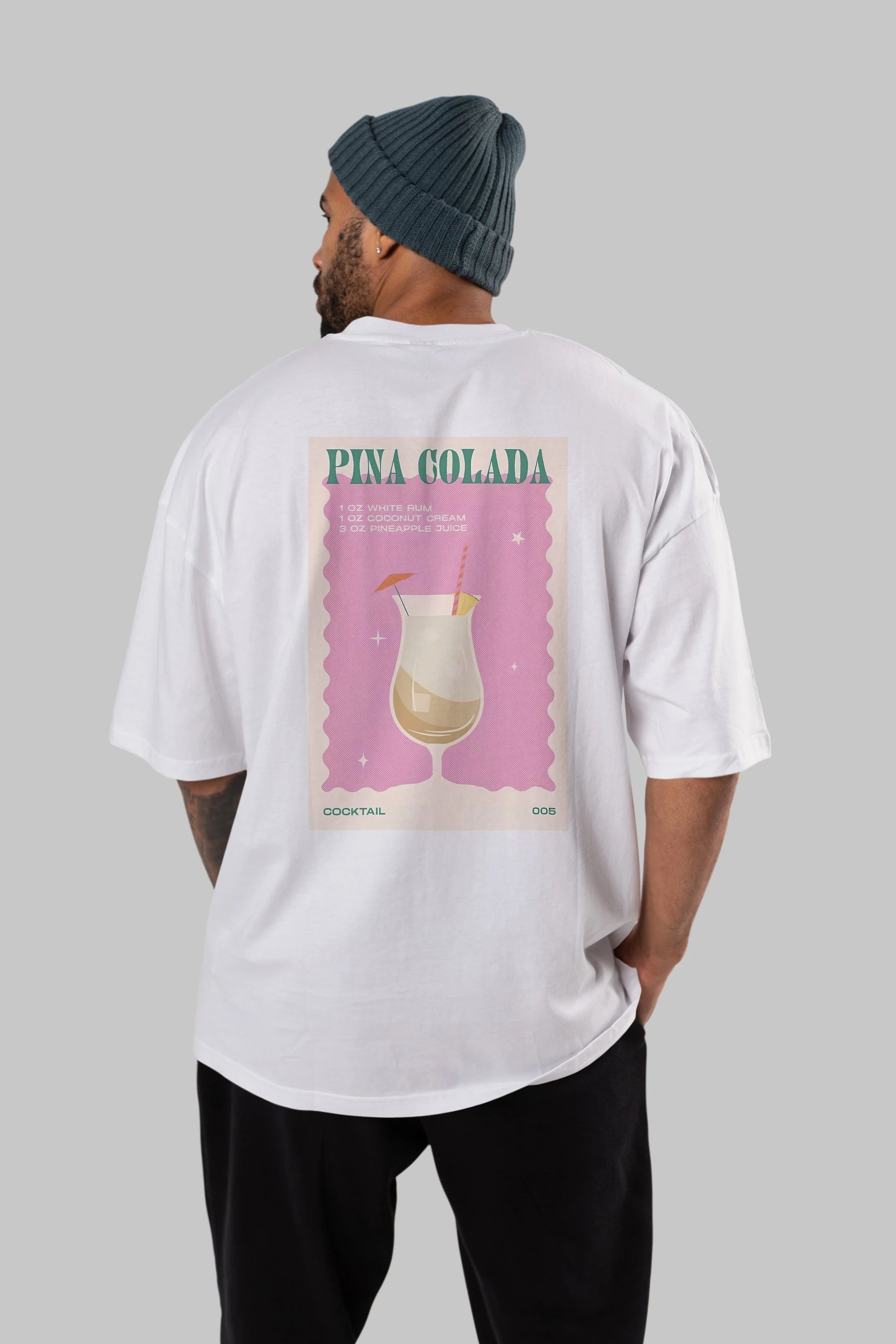 Pina Colada 3 Arka Baskılı Oversize t-shirt Erkek Kadın Unisex %100 Pamuk Bisiklet Yaka tişort