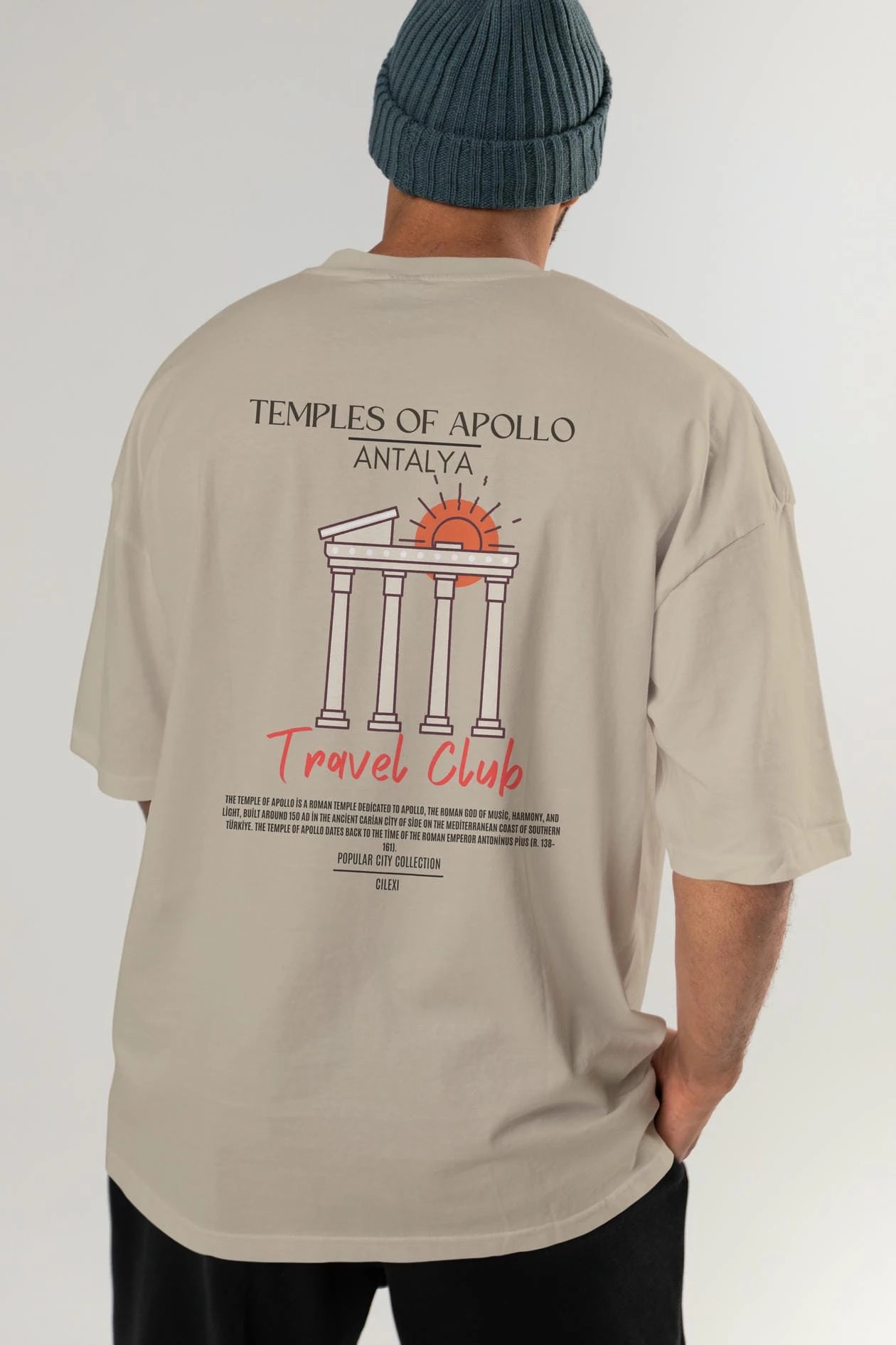 Temples Of Apollo Antalya Arka Baskılı Oversize t-shirt Erkek Kadın Pamuk Bisiklet Yaka tişort
