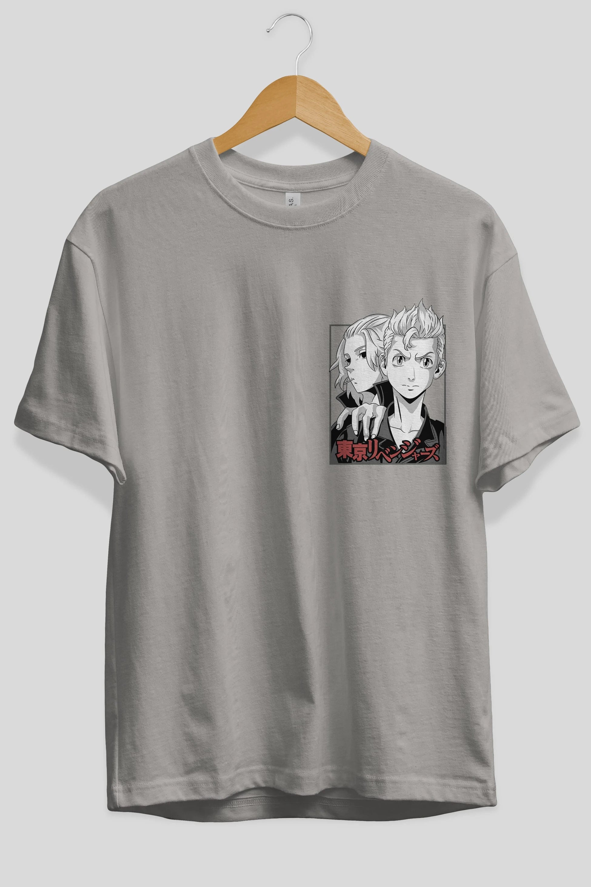 TOKYO REVENGERS Ön Sol Baskılı Oversize t-shirt Erkek Kadın Unisex %100 Pamuk Bisiklet Yaka tişort