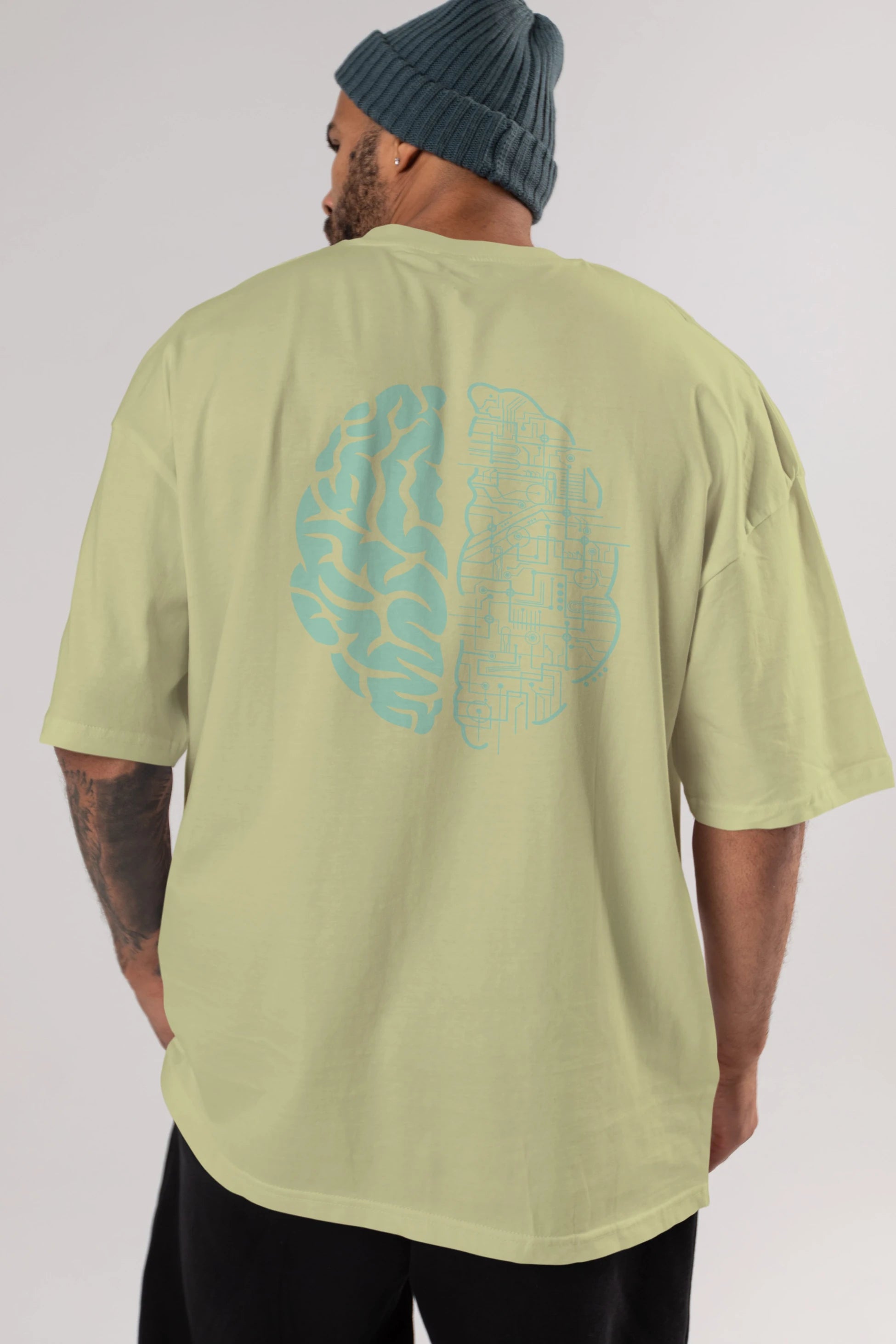 Electric Brain Arka Baskılı Oversize t-shirt %100 pamuk Erkek Kadın Unisex