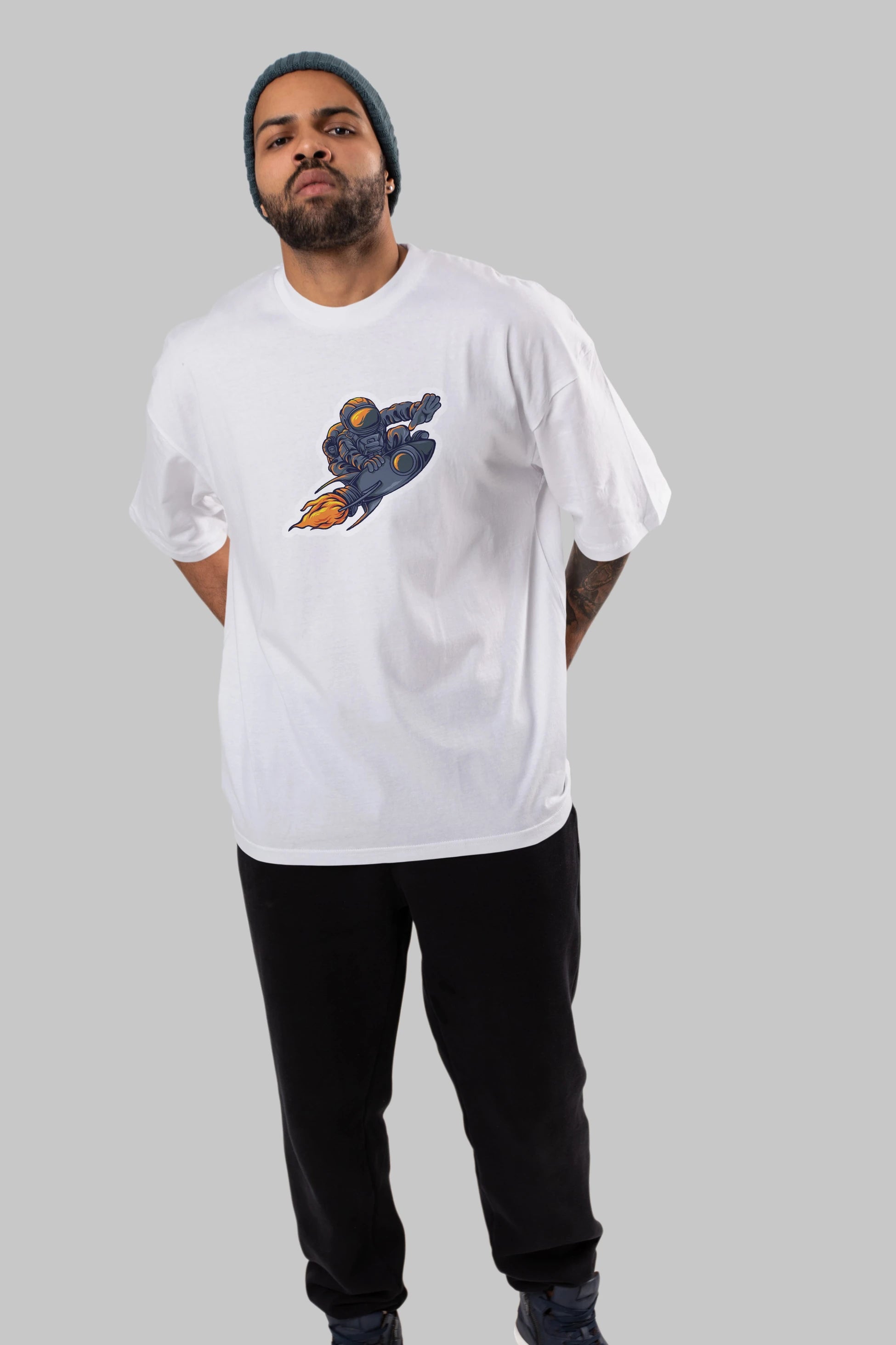 Astrocket Illustration Sticker Ön Baskılı Oversize t-shirt Erkek Kadın Unisex