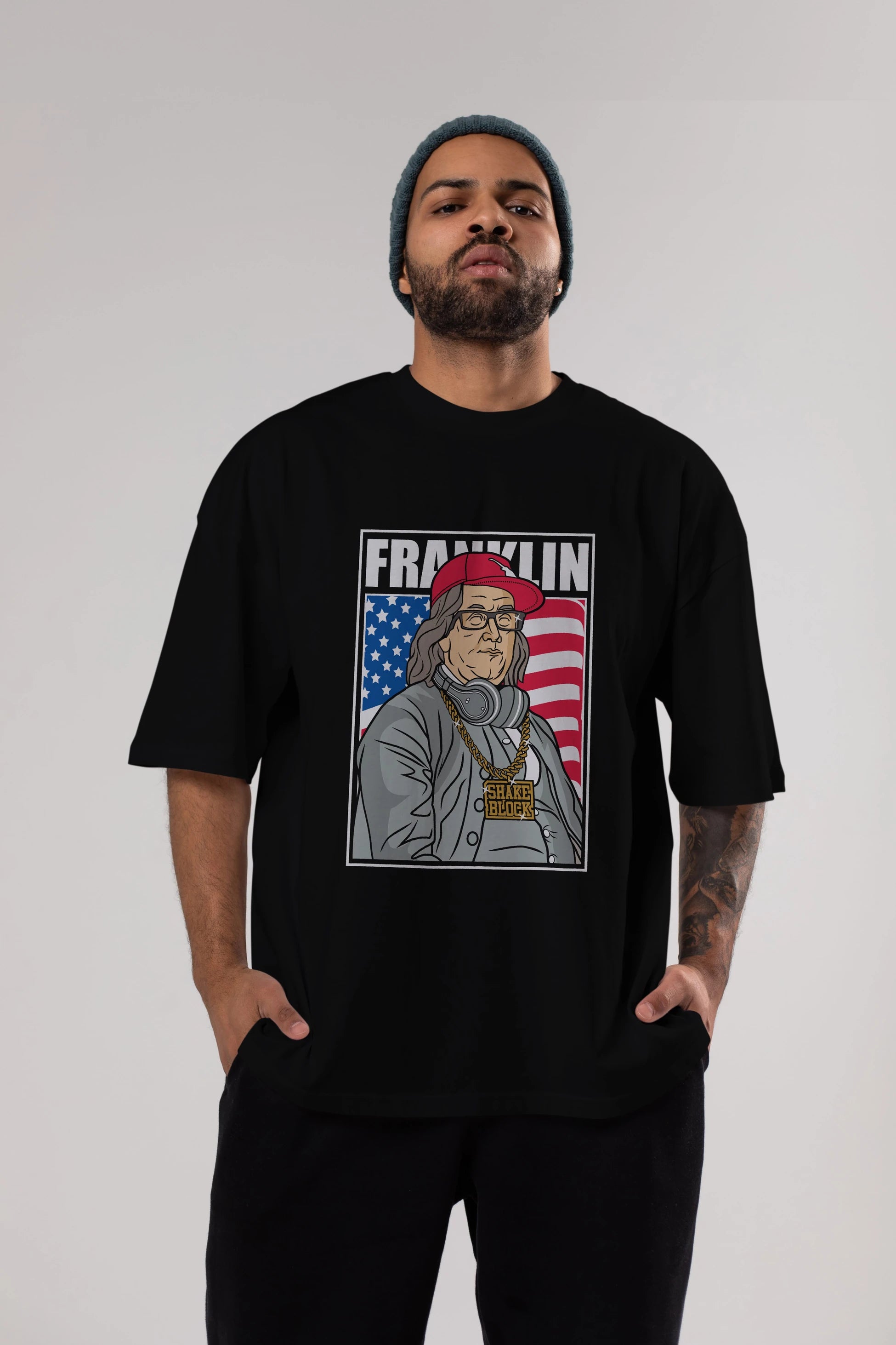 Franklin Rapper Ön Baskılı Oversize t-shirt Erkek Kadın Unisex %100 Pamuk tişort