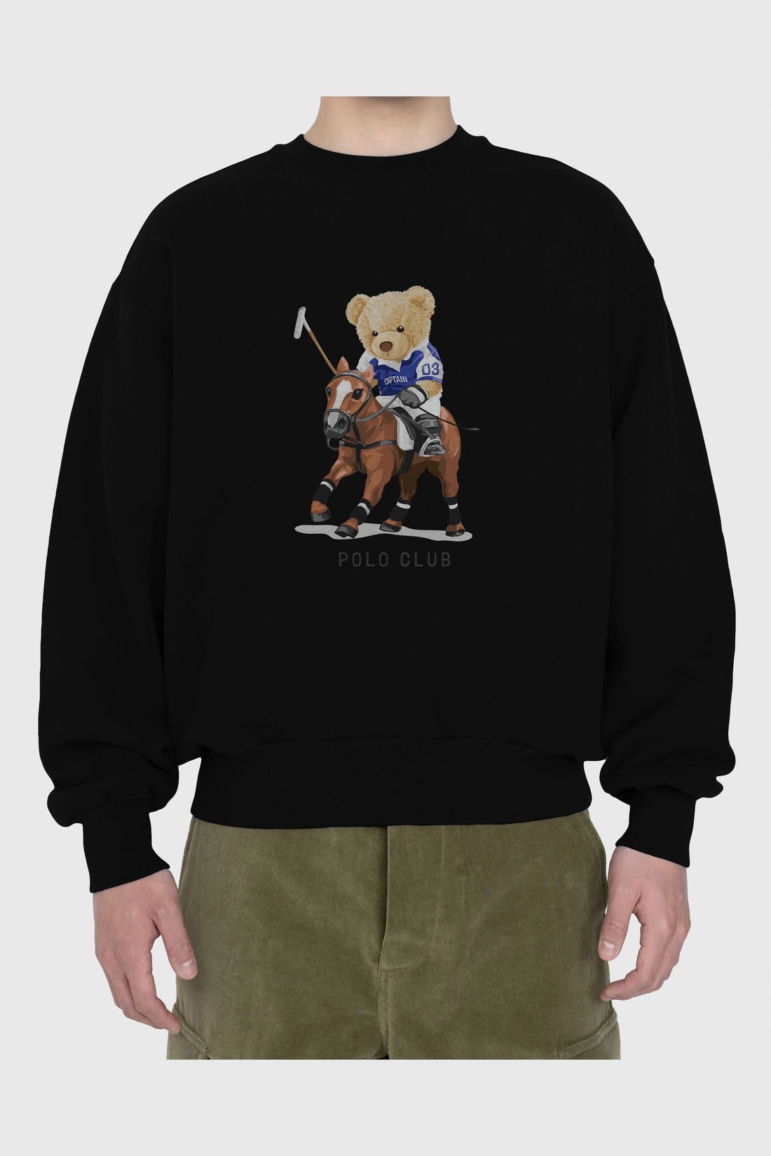 Teddy Bear Polo Club Ön Baskılı Oversize Sweatshirt Erkek Kadın Unisex