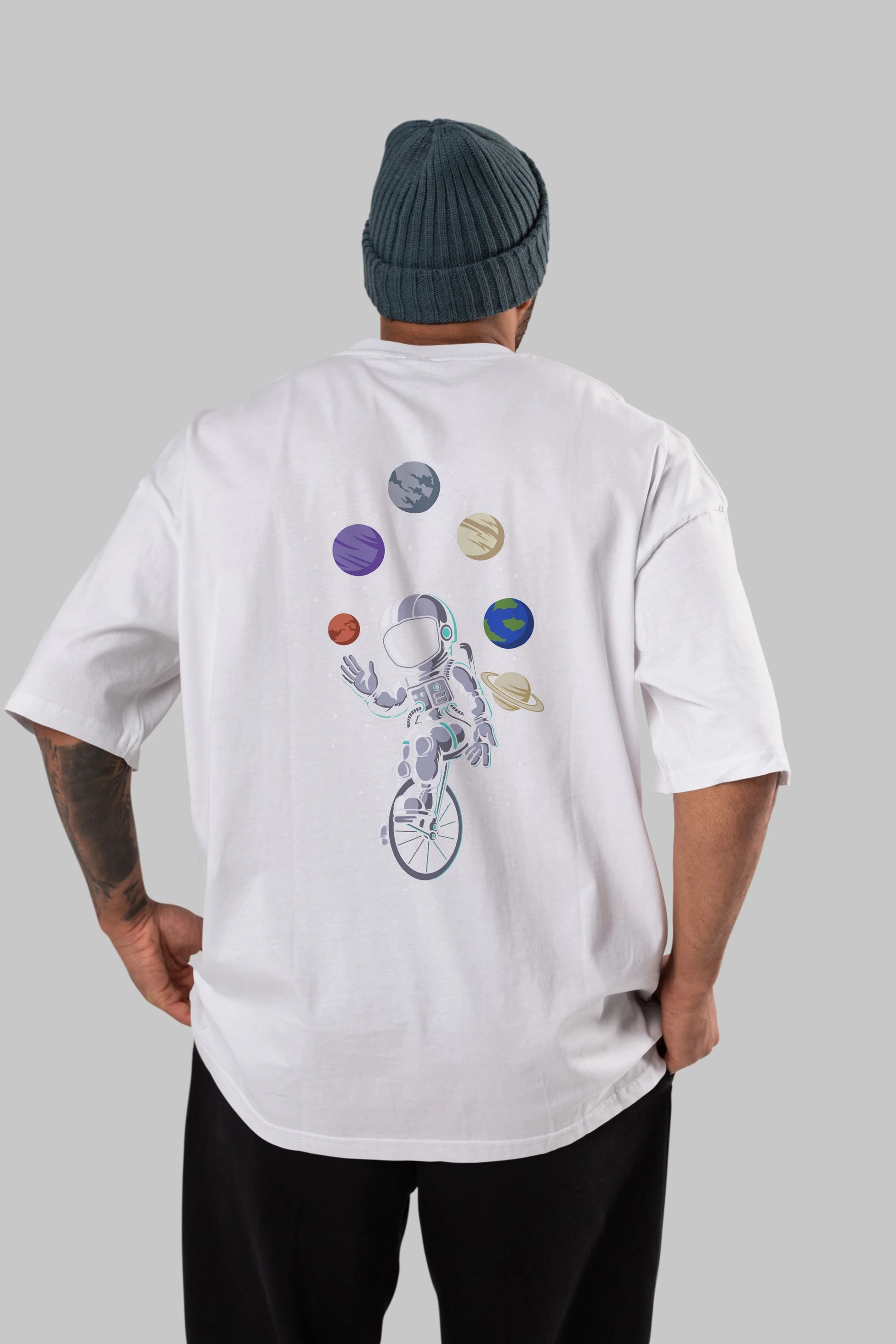 Astronaut Circus Arka Baskılı Oversize t-shirt Erkek Kadın Unisex