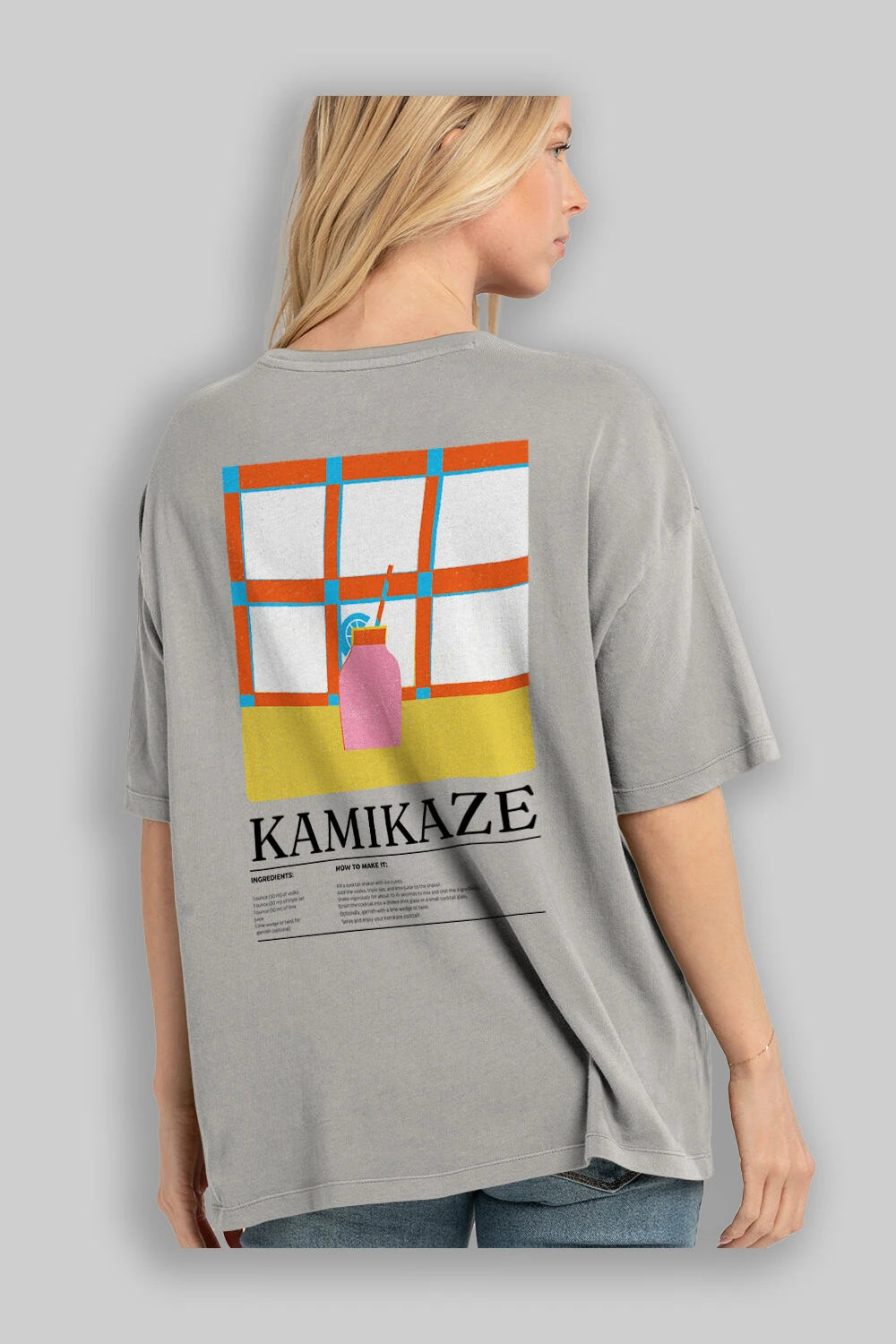 Kamikaze Kokteyl Serisi Arka Baskılı Oversize t-shirt Erkek Kadın %100 Pamuk Bisiklet Yaka tişort