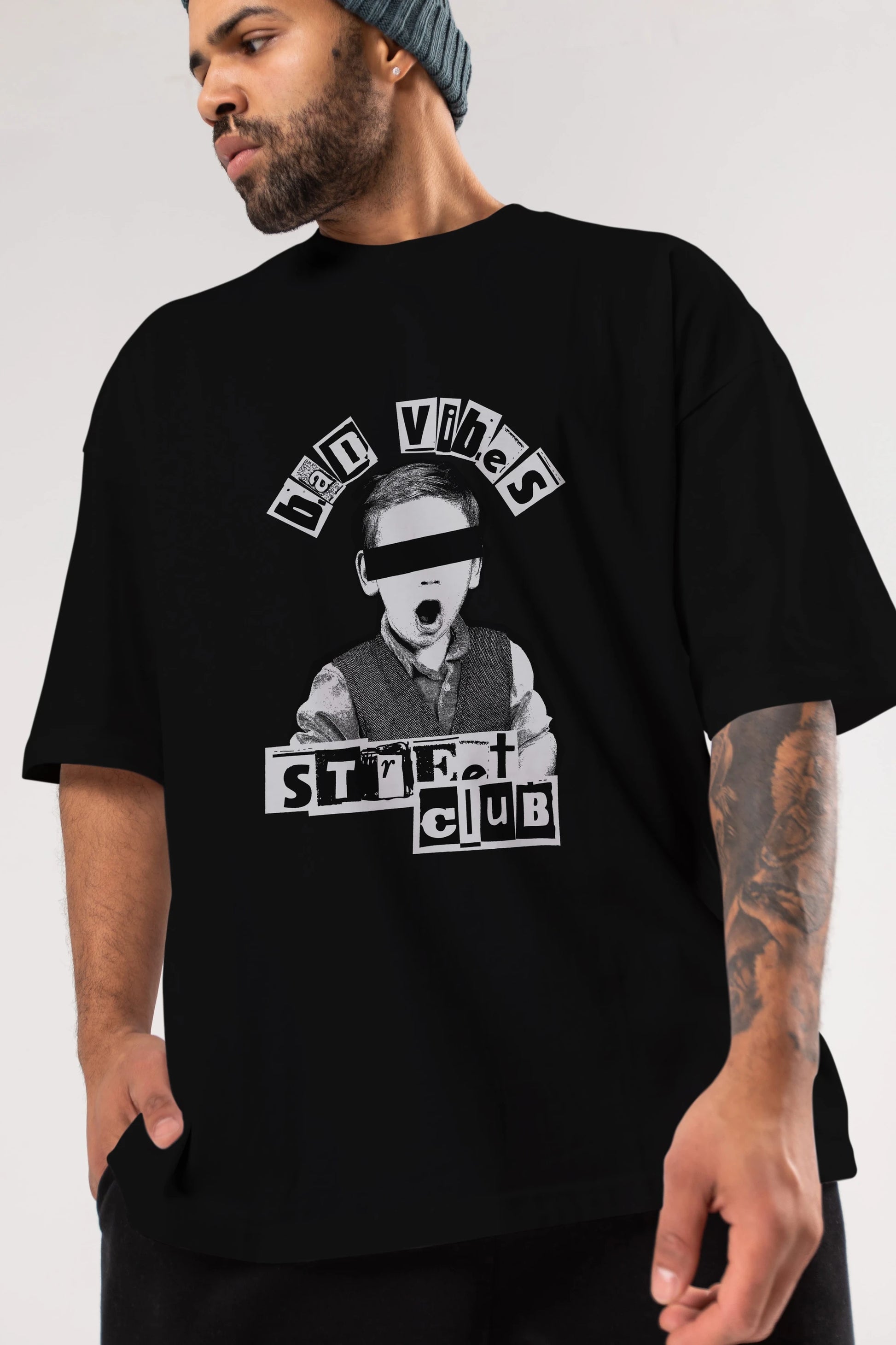 Bad Vibes Street Club Ön Baskılı Oversize t-shirt Erkek Kadın Unisex