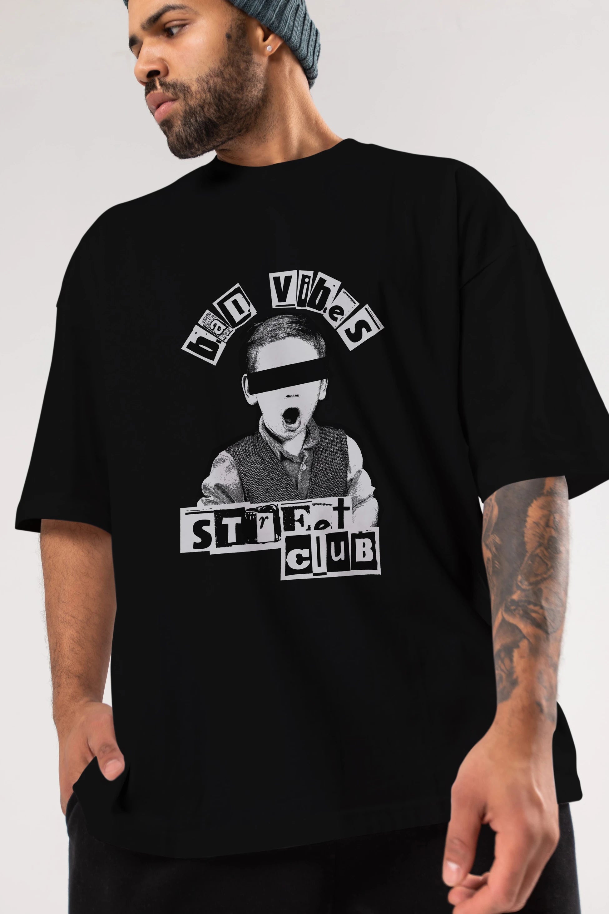 Bad Vibes Street Club Ön Baskılı Oversize t-shirt Erkek Kadın Unisex