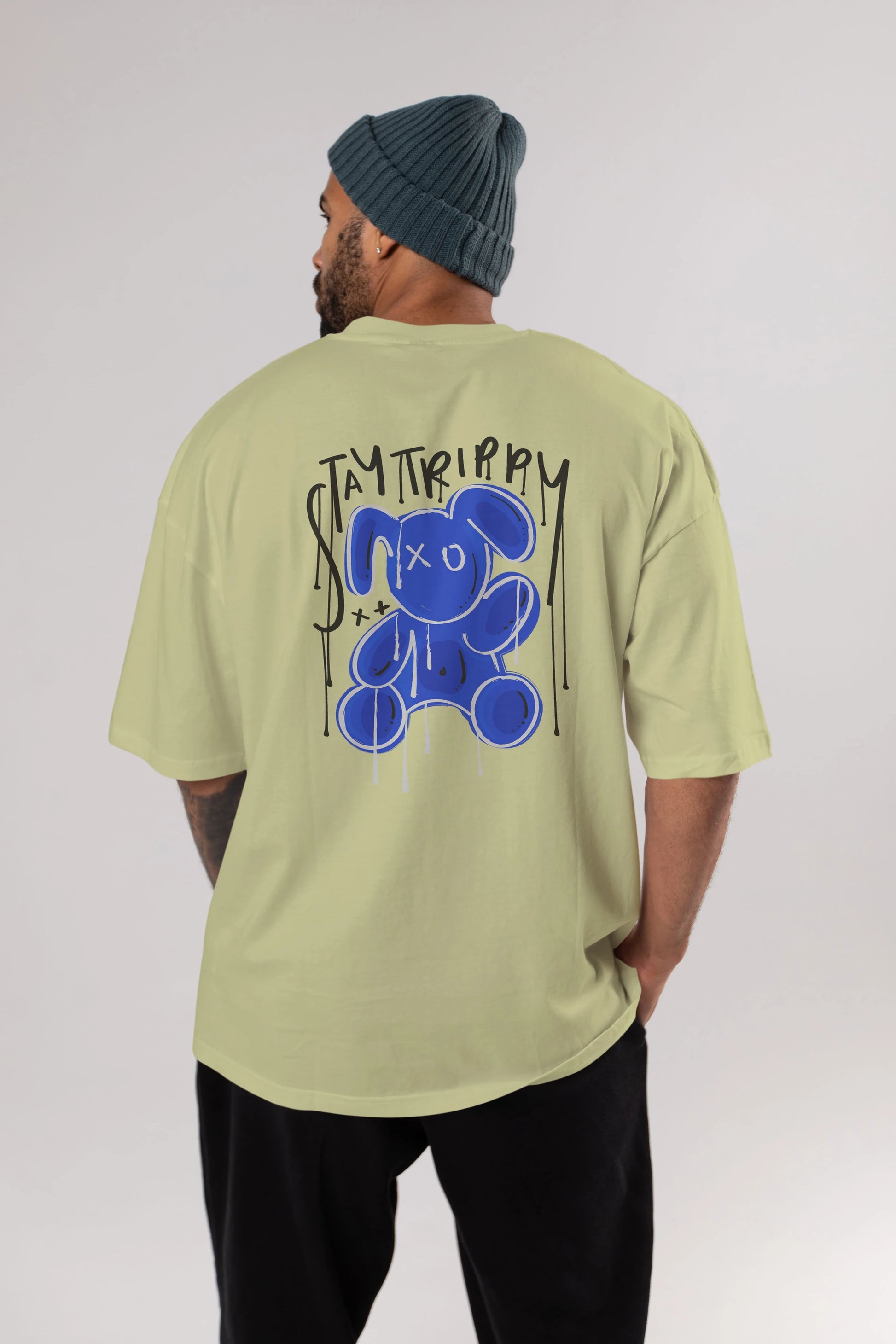Stay Trippy Bear Arka Baskılı Oversize t-shirt Erkek Kadın Unisex