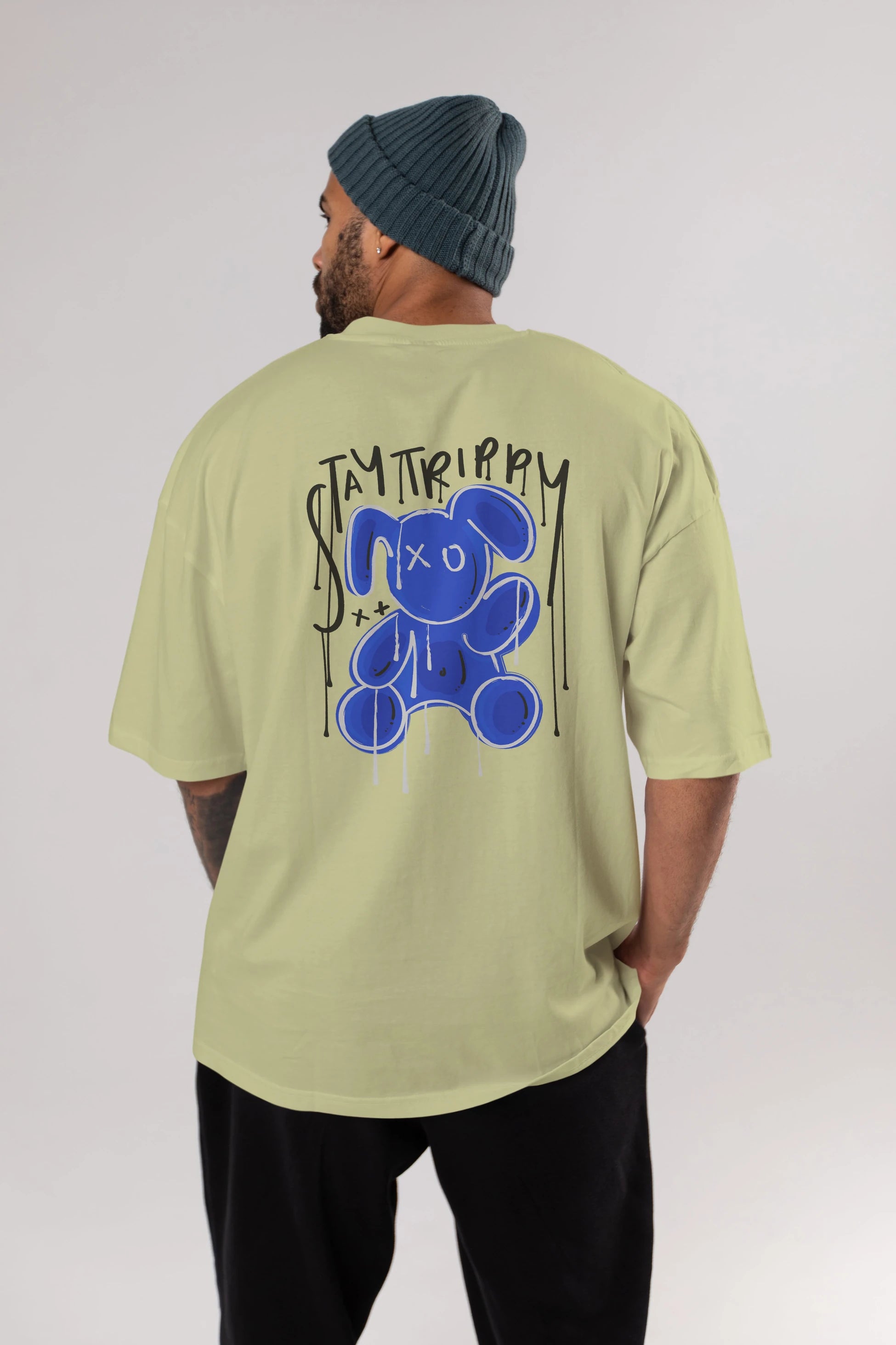 Stay Trippy Bear Arka Baskılı Oversize t-shirt Erkek Kadın Unisex