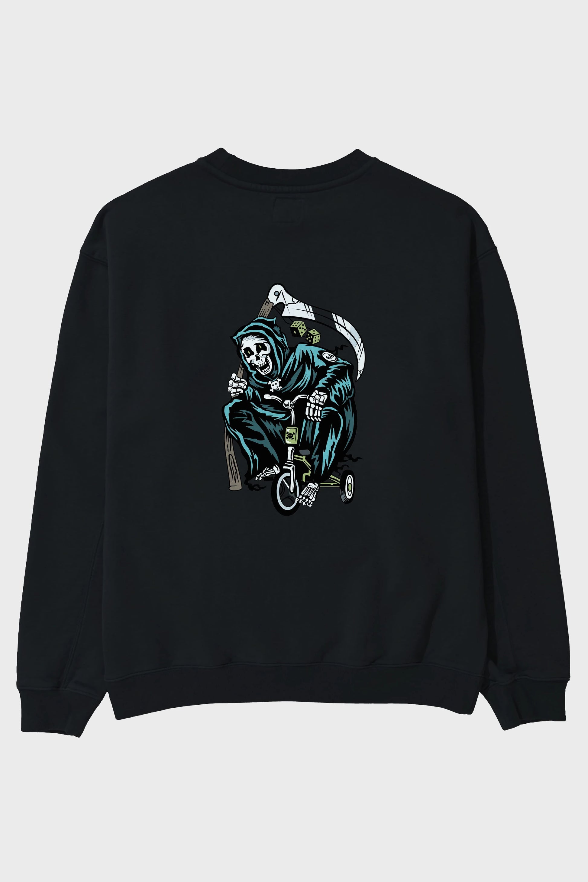 Grim Reaper Bicycle Arka Baskılı Oversize Sweatshirt Erkek Kadın Unisex