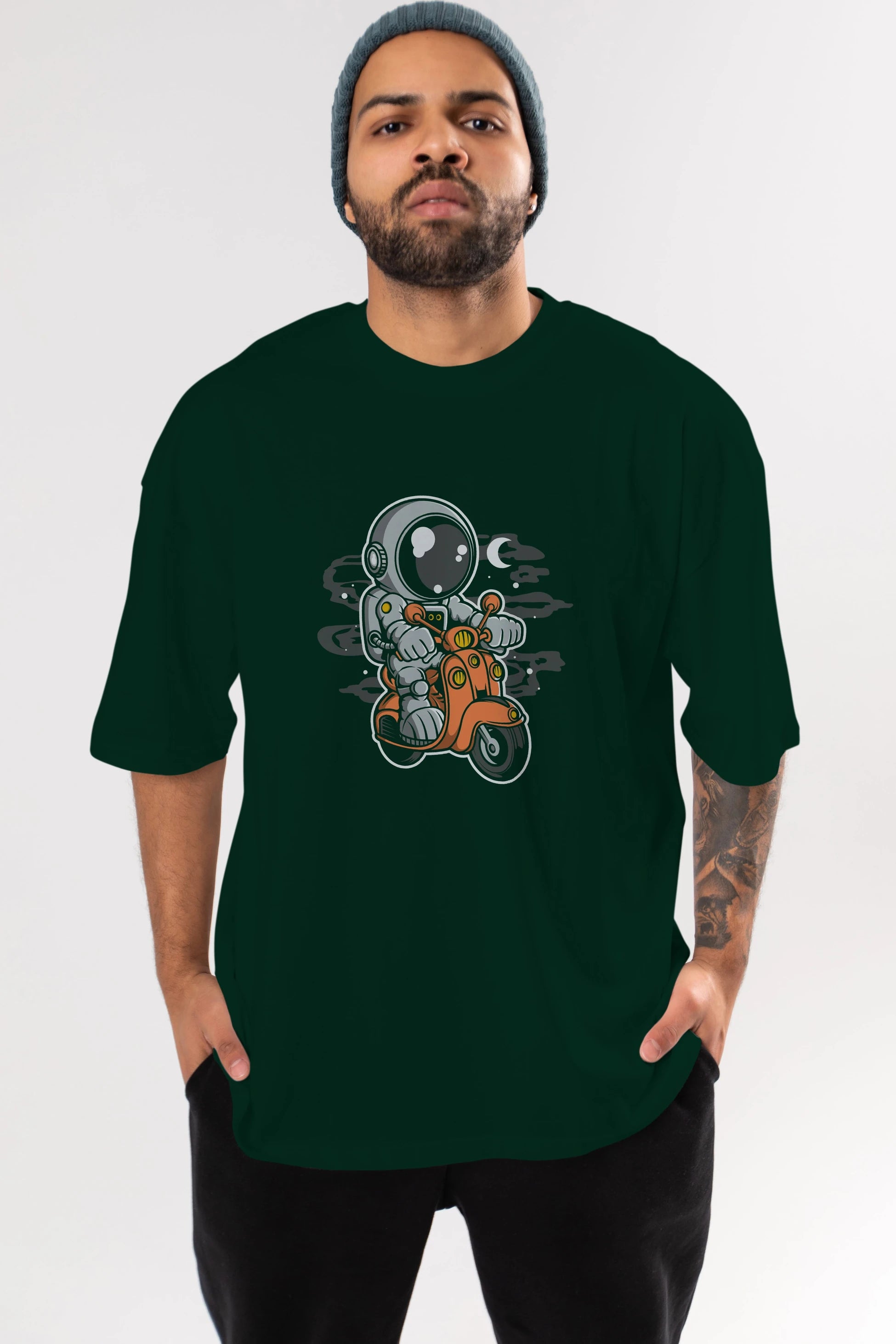 Astronaut Scooter Ön Baskılı Oversize t-shirt Erkek Kadın Unisex