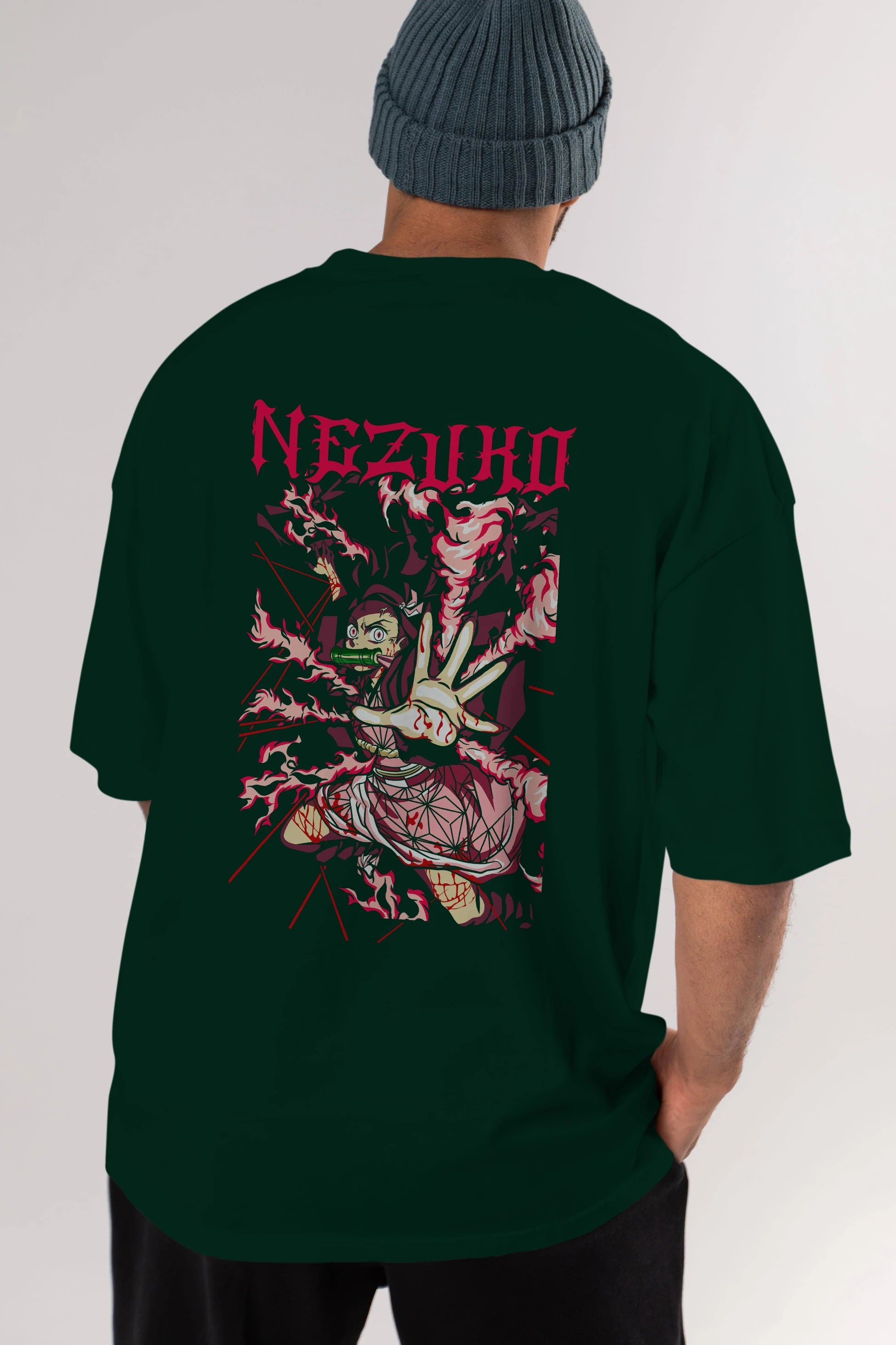 NEZUKO KAMADO Anime Arka Baskılı Oversize t-shirt Erkek Kadın Unisex
