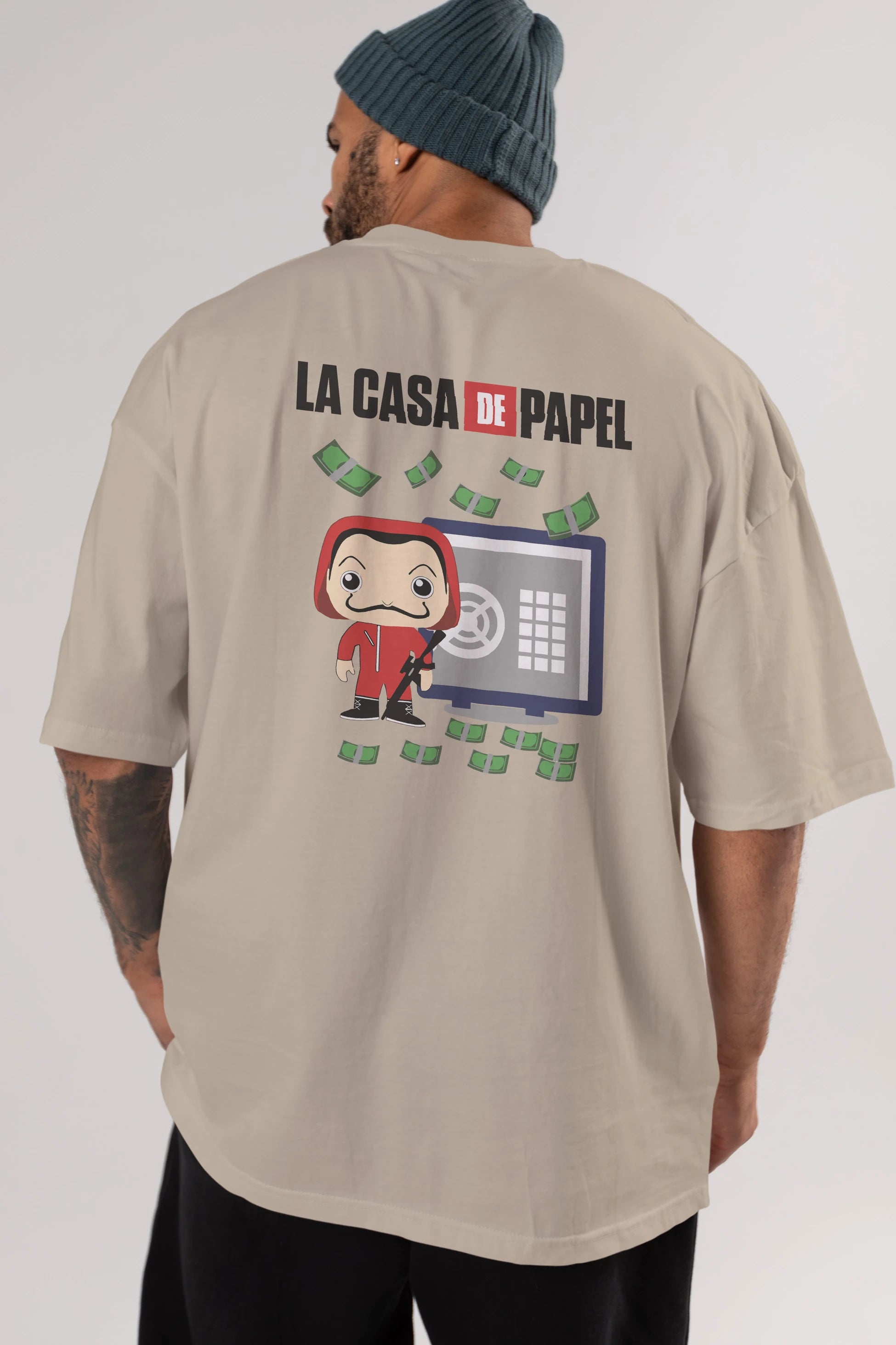 La Casa De Papel (4) Arka Baskılı Oversize t-shirt Erkek Kadın Unisex %100 Pamuk Bisiklet Yaka tişort