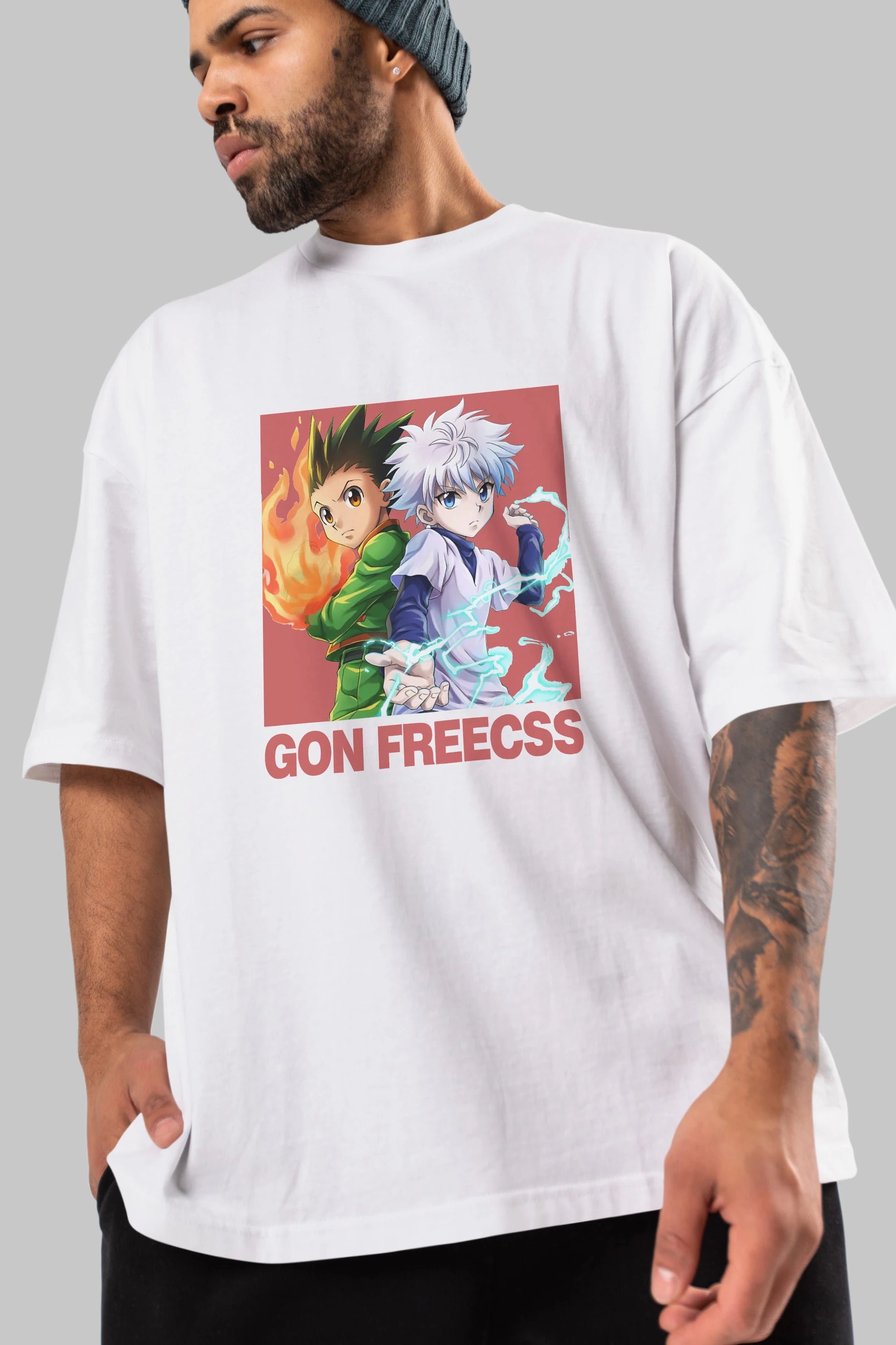 Gon Freecss HUNTER X HUNTER 4 Anime Ön Baskılı Oversize t-shirt %100 pamuk Erkek Kadın Unisex