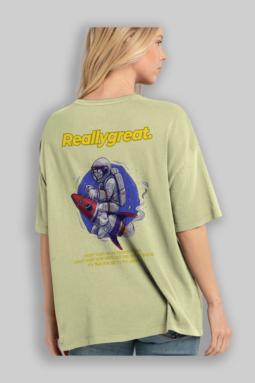 Reallygreat Astronaut Arka Baskılı Oversize t-shirt Erkek Kadın Unisex