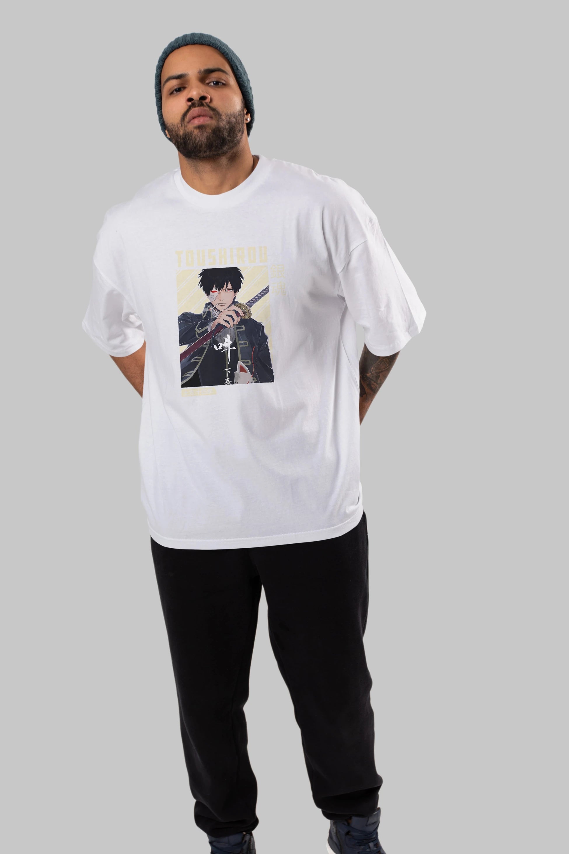 Toushirou Hijikata Anime Ön Baskılı Oversize t-shirt %100 pamuk Erkek Kadın Unisex