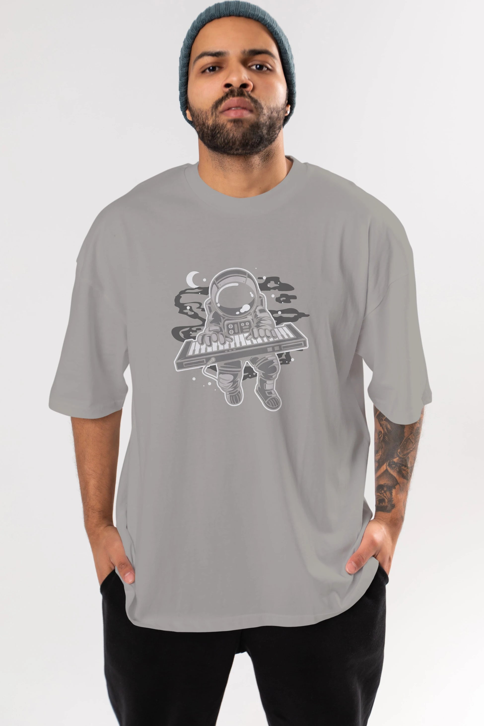 Astronaut Keyboard Ön Baskılı Oversize t-shirt Erkek Kadın Unisex