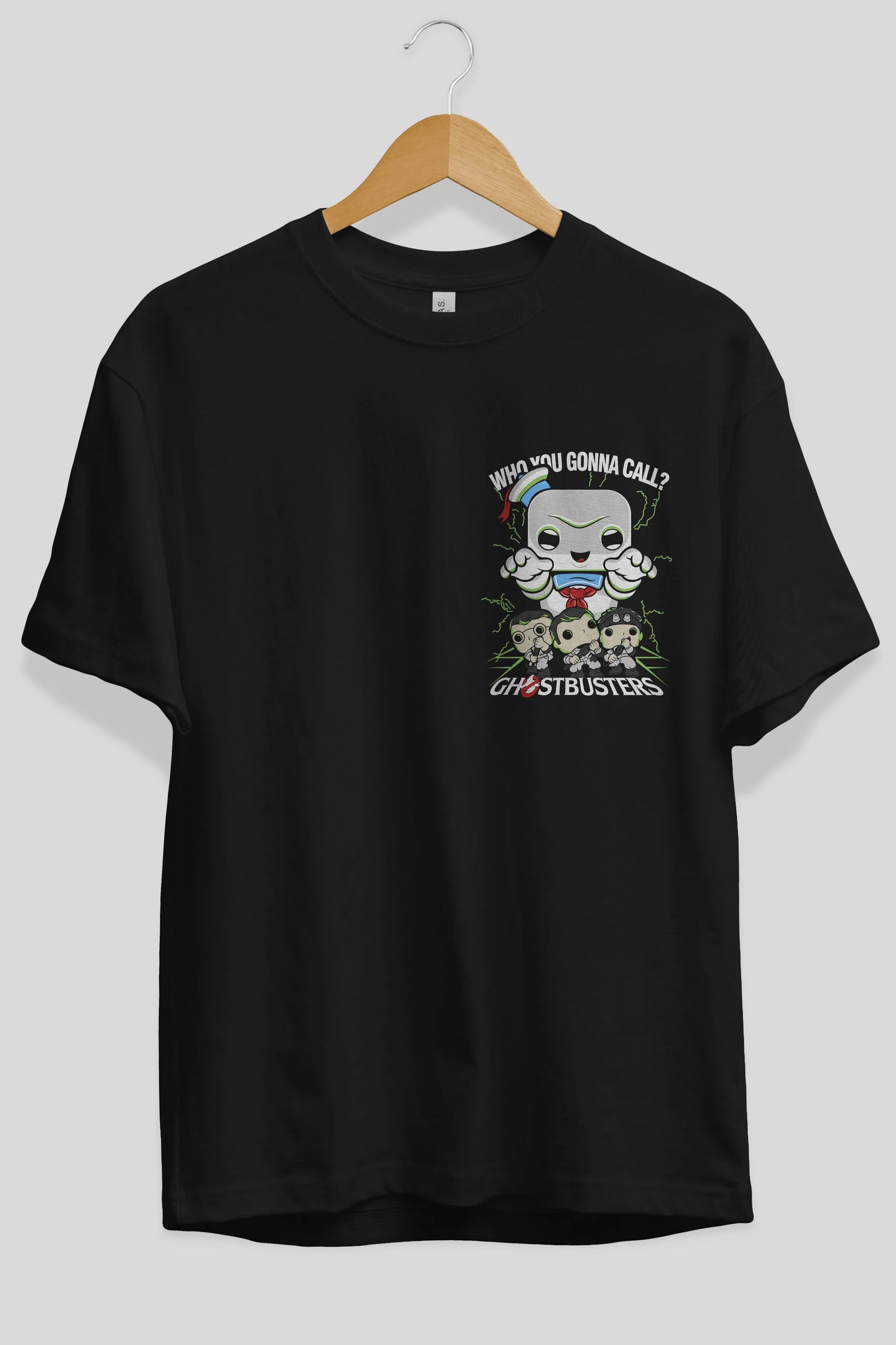 Ghostbusters Ön Sol Baskılı Oversize t-shirt Erkek Kadın Unisex %100 Pamuk Bisiklet Yaka tişort