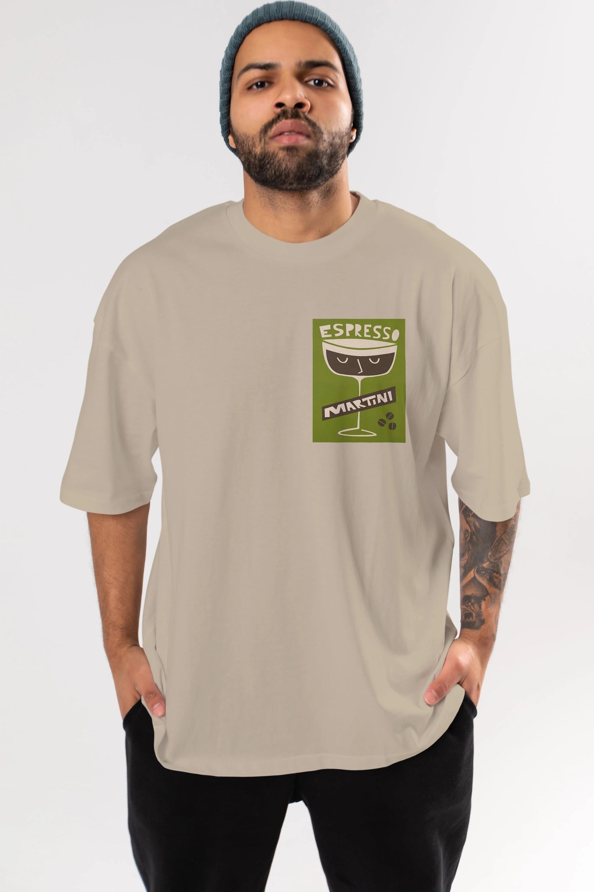Espresso Martini 2 Ön Sol Baskılı Oversize t-shirt Erkek Kadın Unisex %100 Pamuk Bisiklet Yaka tişort