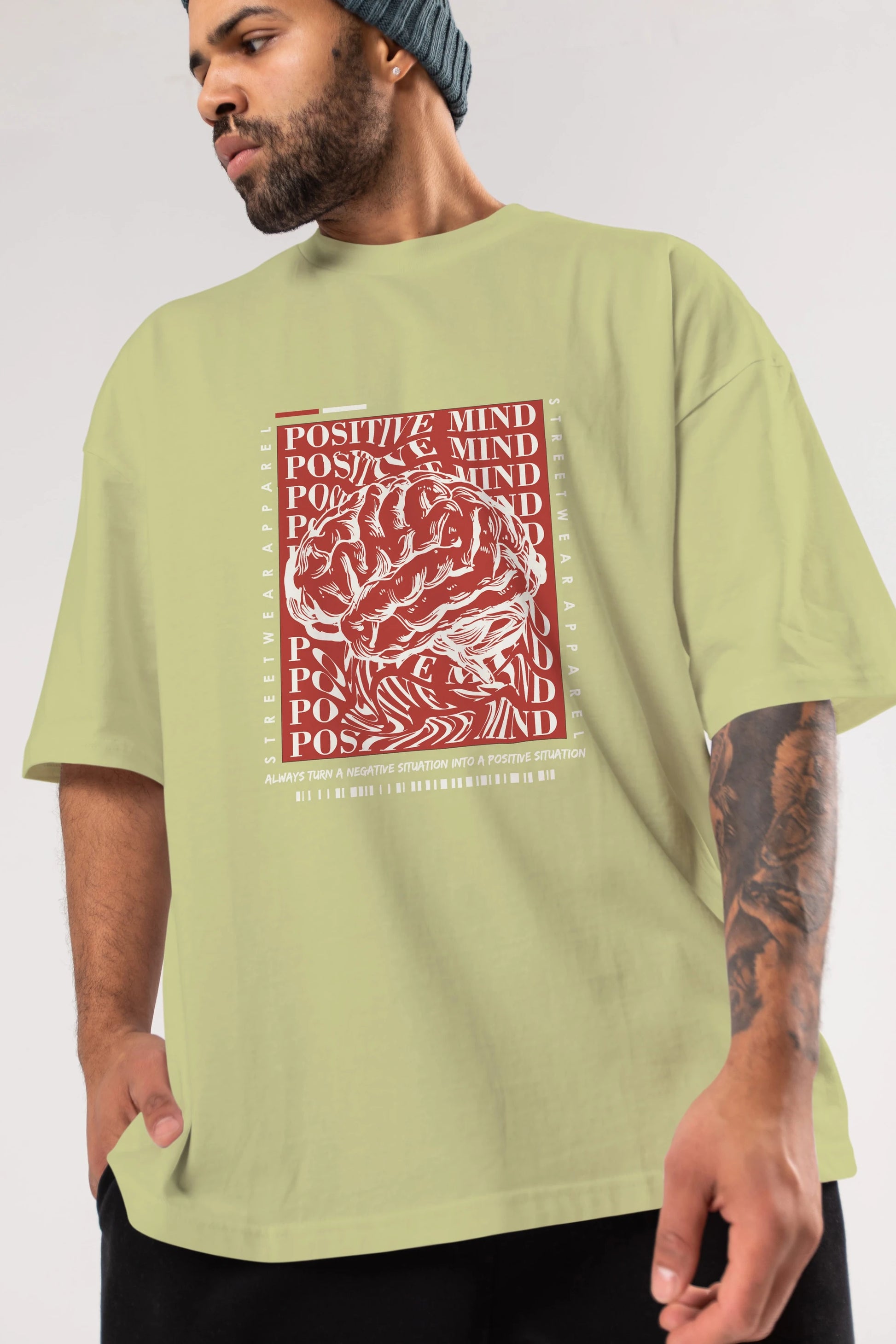 Positive Mind Ön Baskılı Oversize t-shirt Erkek Kadın Unisex