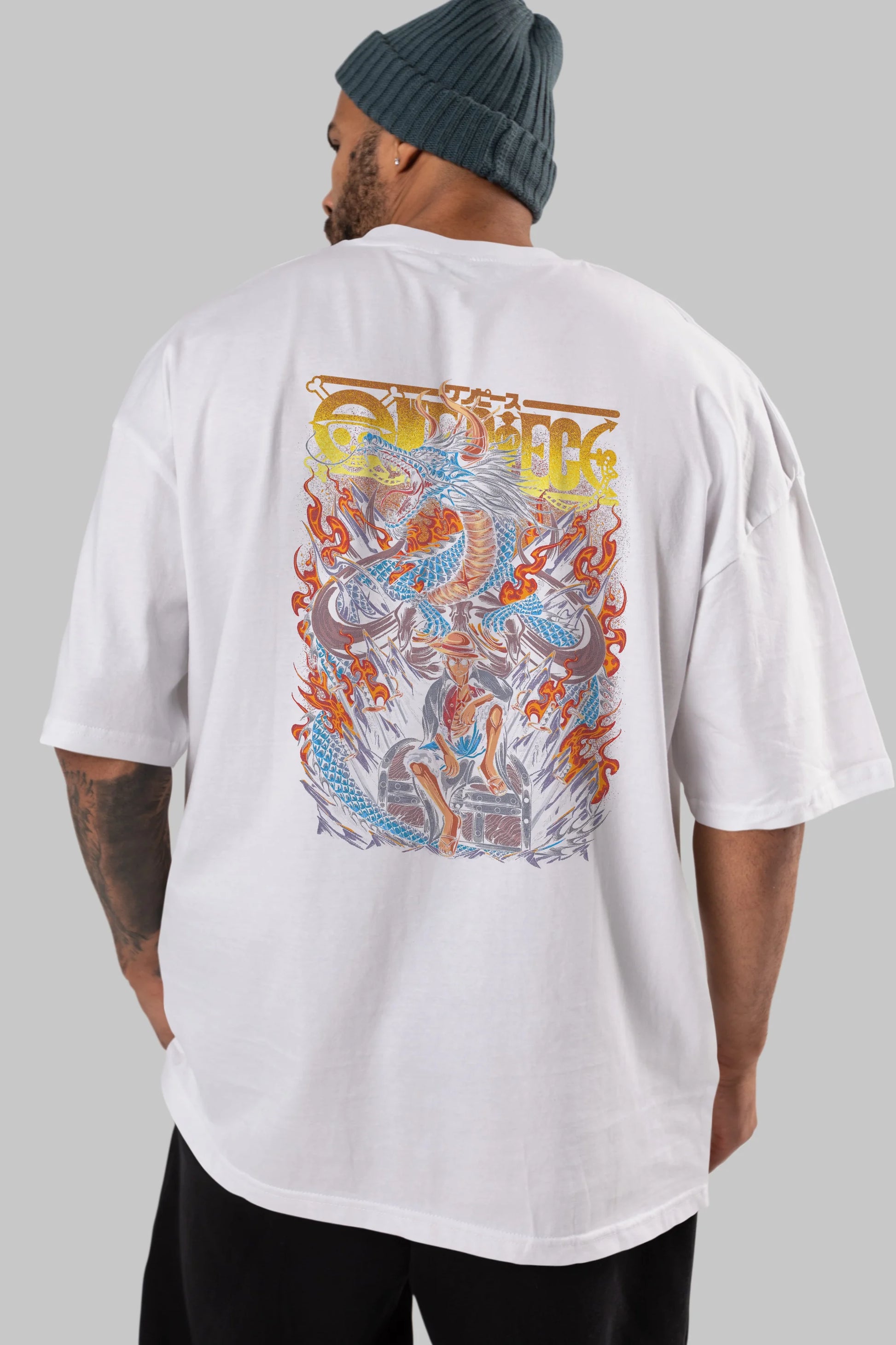 MONKEY D. LUFF-ONE PIECE Anime Arka Baskılı Oversize t-shirt Erkek Kadın Unisex