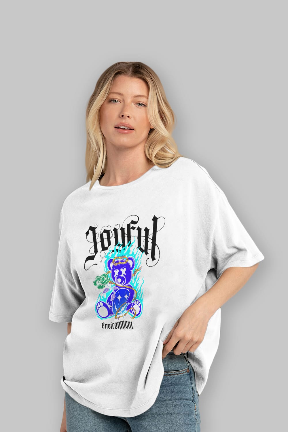 Joyful Bear Ön Baskılı Oversize t-shirt Erkek Kadın Unisex