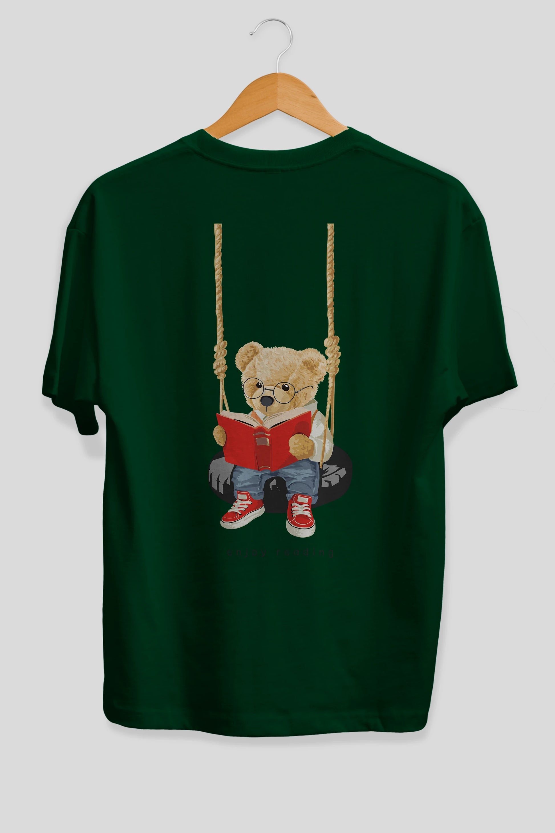 Teddy Bear Enjoy Reading Arka Baskılı Oversize t-shirt Erkek Kadın Unisex %100 Pamuk