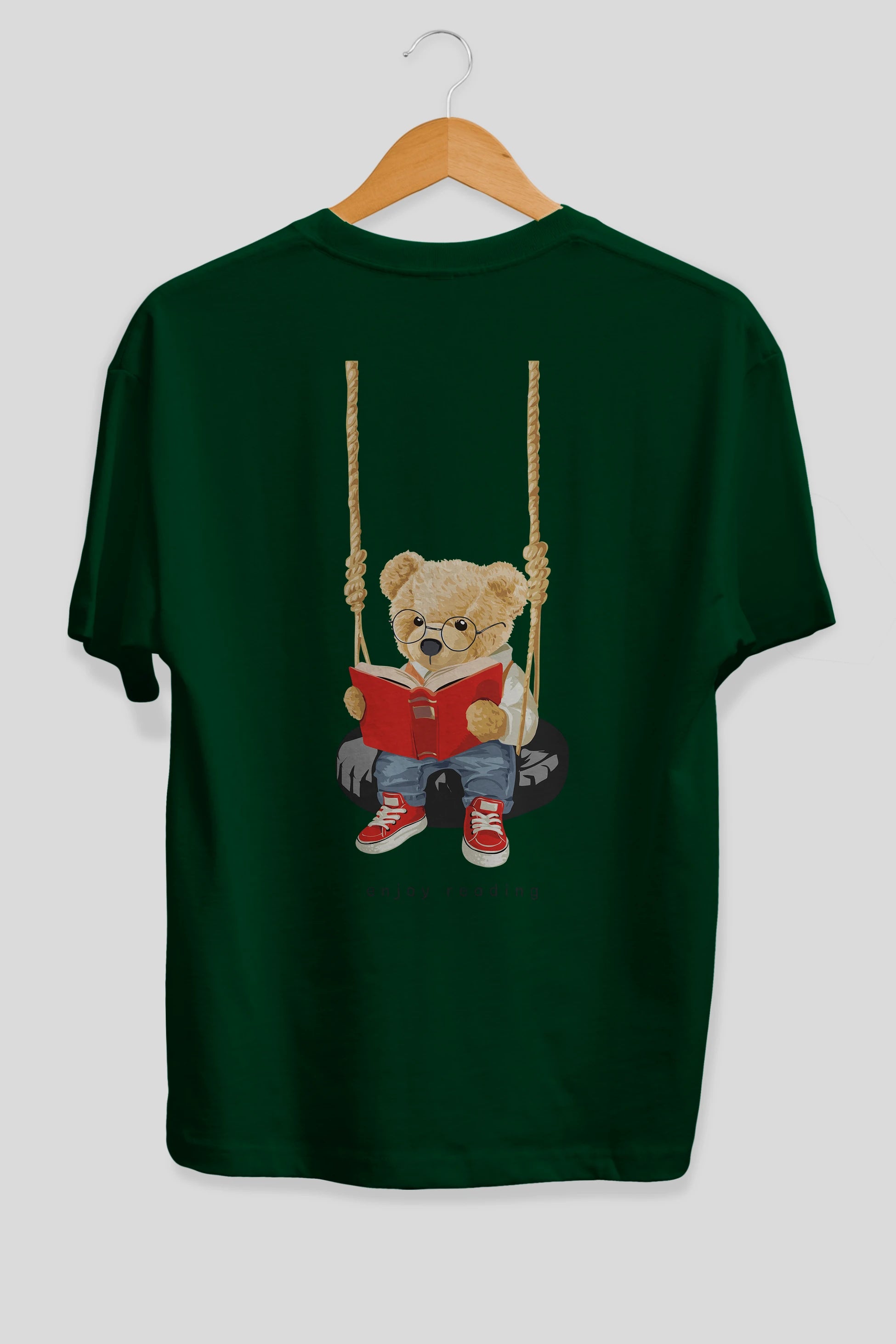 Teddy Bear Enjoy Reading Arka Baskılı Oversize t-shirt Erkek Kadın Unisex %100 Pamuk